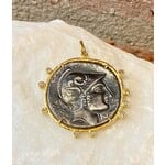 ARA Collection Silver Coin Replica, Diamond and 24k Gold Pendant