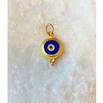 ARA Collection 24k Gold and Dark Blue Glass Evil Eye Pendant Charm - X Small (1/2 inch wide)