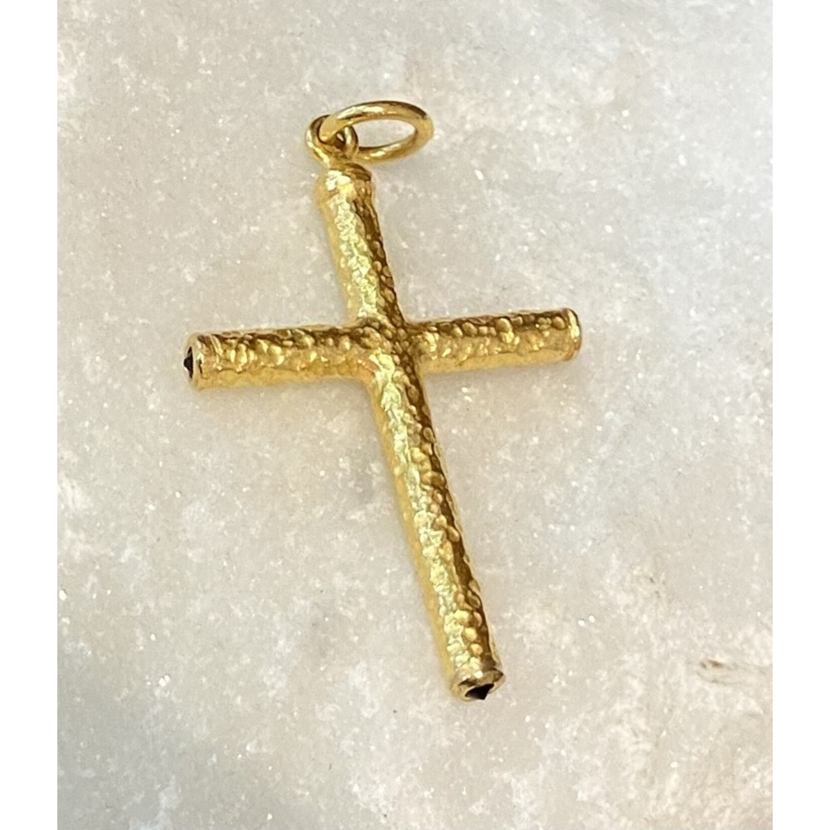 ARA Collection 24k Gold Cross Pendant 1.5 inch Length, Black Diamond Detail