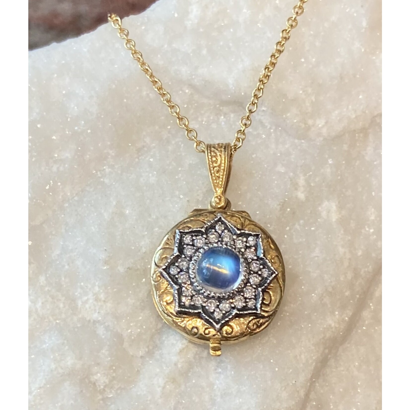 Arman Jewelry 22k Gold and Moonstone Flower Locket Necklace