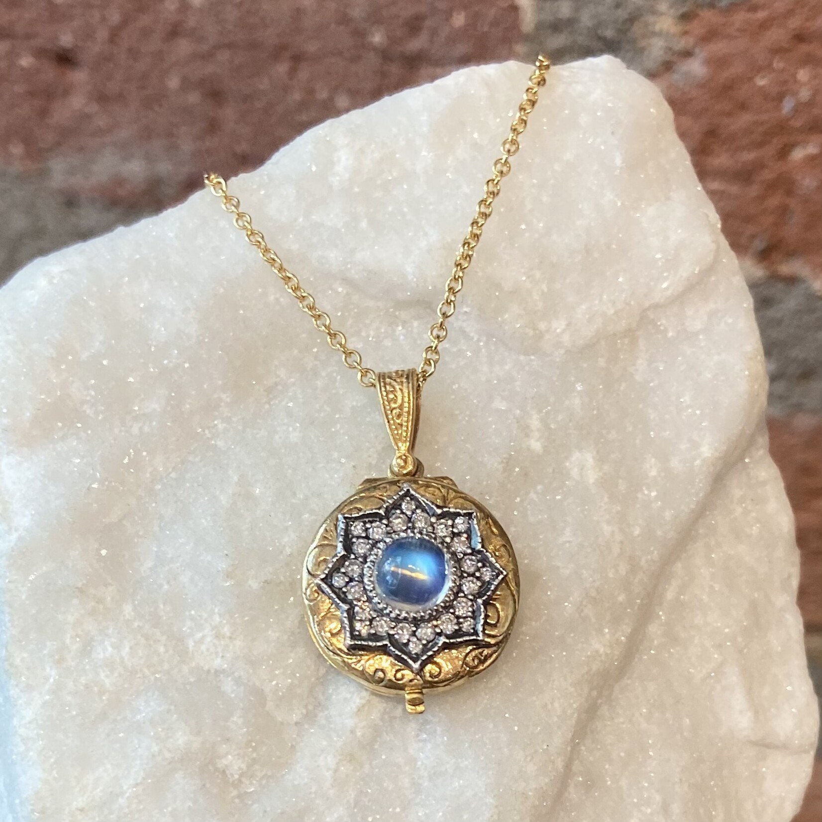 Arman Sarkisyan 22k Gold and Moonstone Flower Locket Necklace