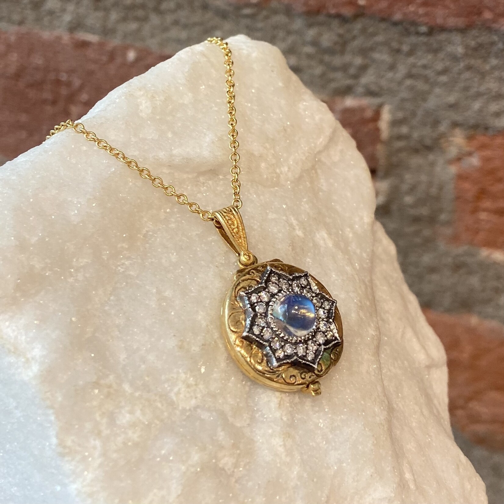 Arman Sarkisyan 22k Gold and Moonstone Flower Locket Necklace