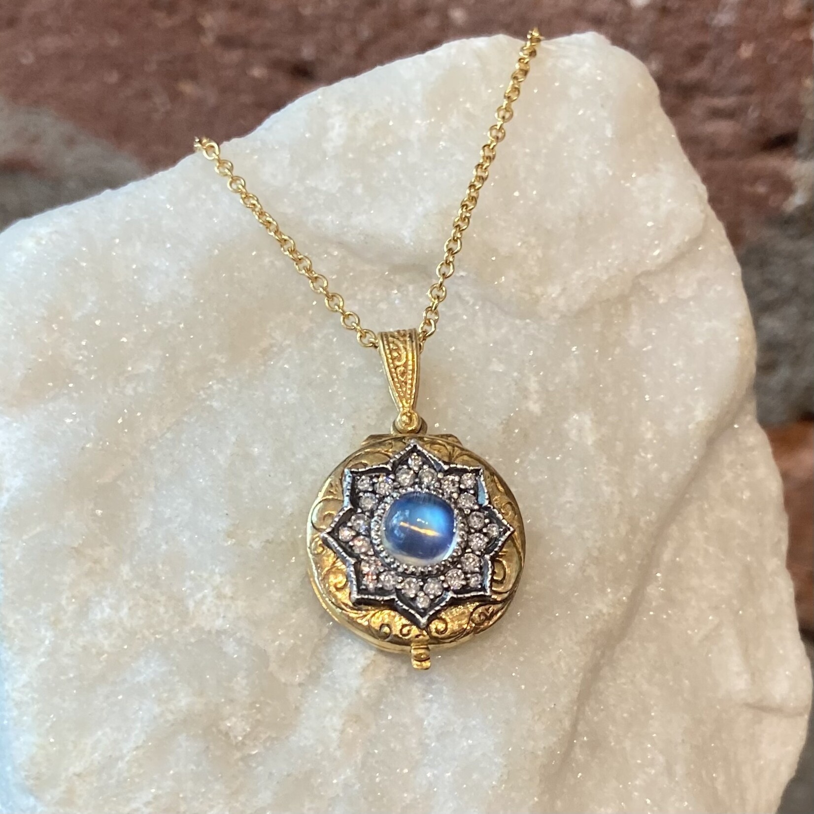 Arman Sarkisyan 22k Gold and Moonstone Flower Locket Necklace