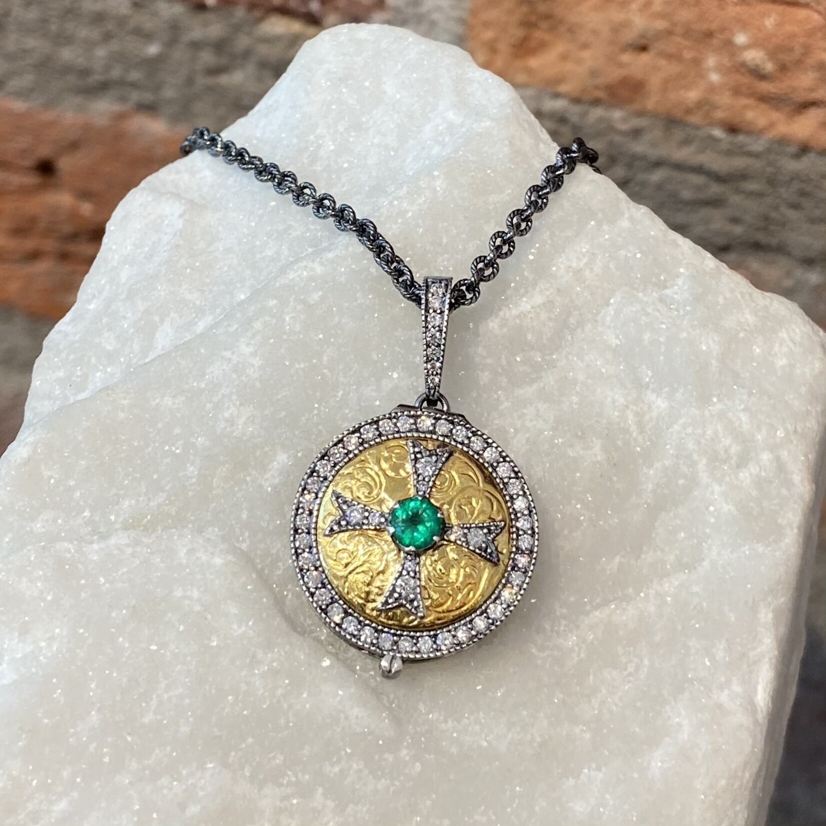 Arman Jewelry Emerald and Diamond Cross Locket Necklace