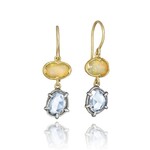 Annie Fensterstock 18k Yellow Gold, Opal, and Sapphire Drop Earrings
