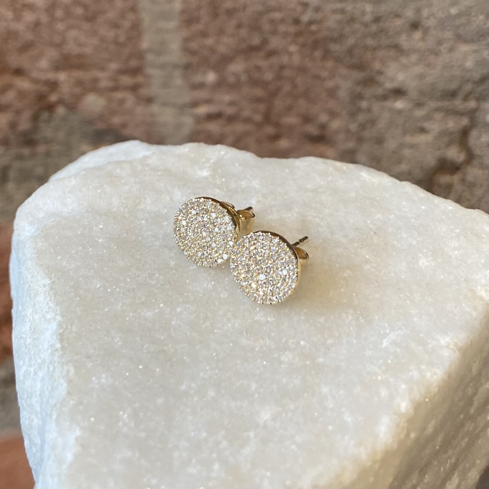 Andi Alyse Pave Diamond and 14k Yellow Gold Disc Stud Earrings