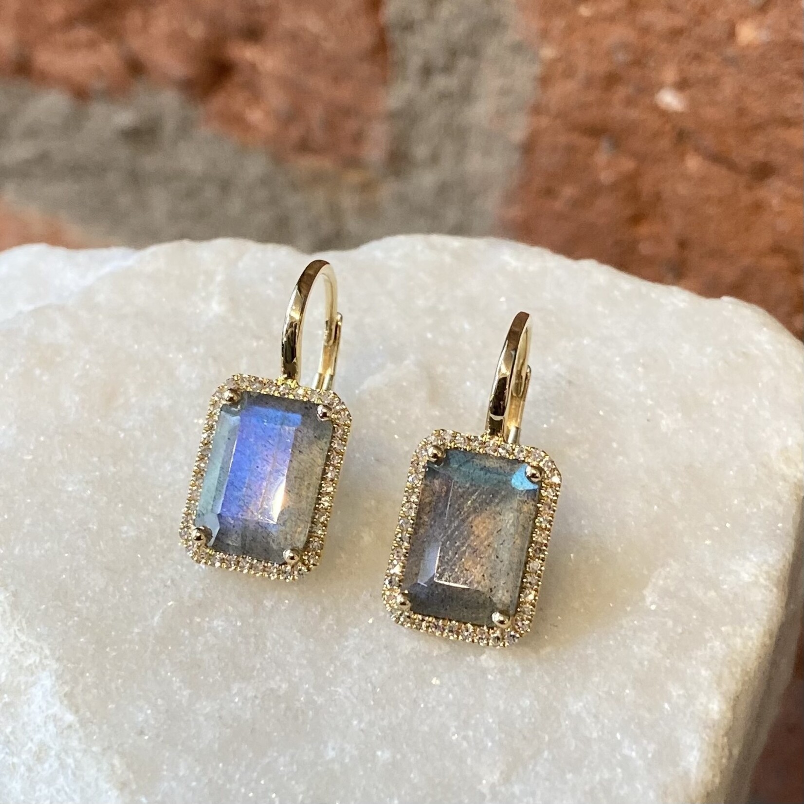 Andi Alyse Diamond and Labradorite Rectangular Earrings