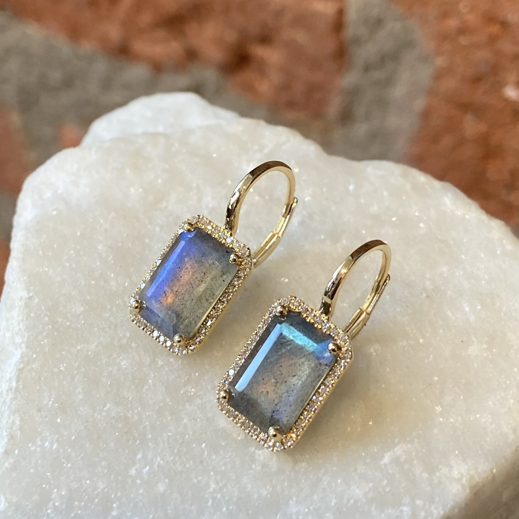 Andi Alyse Diamond and Labradorite Rectangular Earrings