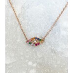 Andi Alyse Rose Gold Rainbow Sapphires and Diamond Evil Eye Necklace