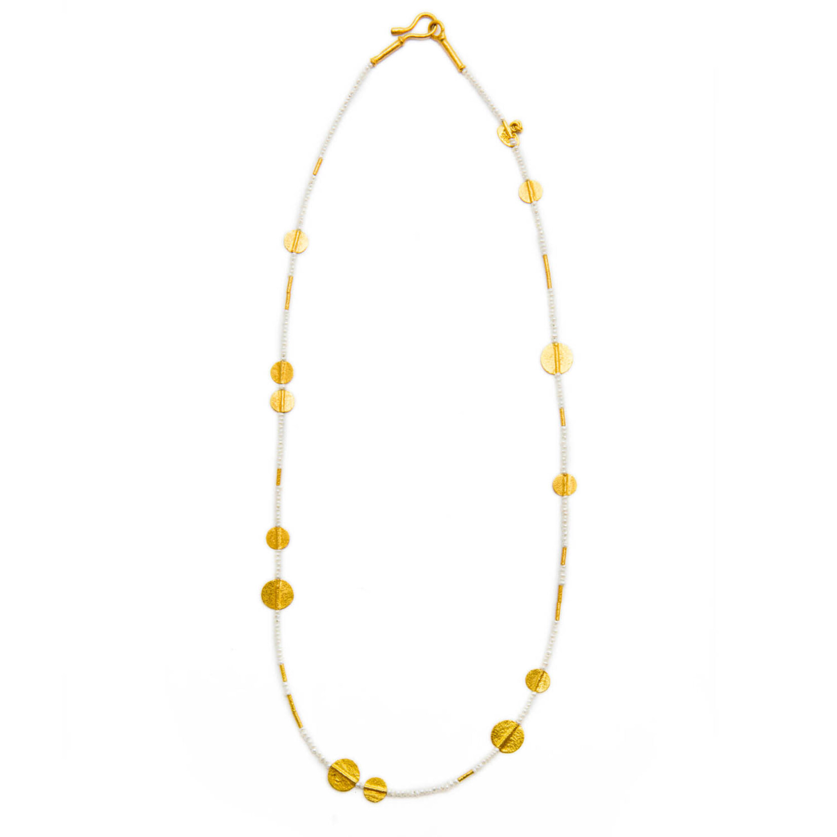 ARA Collection Pearl and 24K Gold Disc Necklace,  17.5"