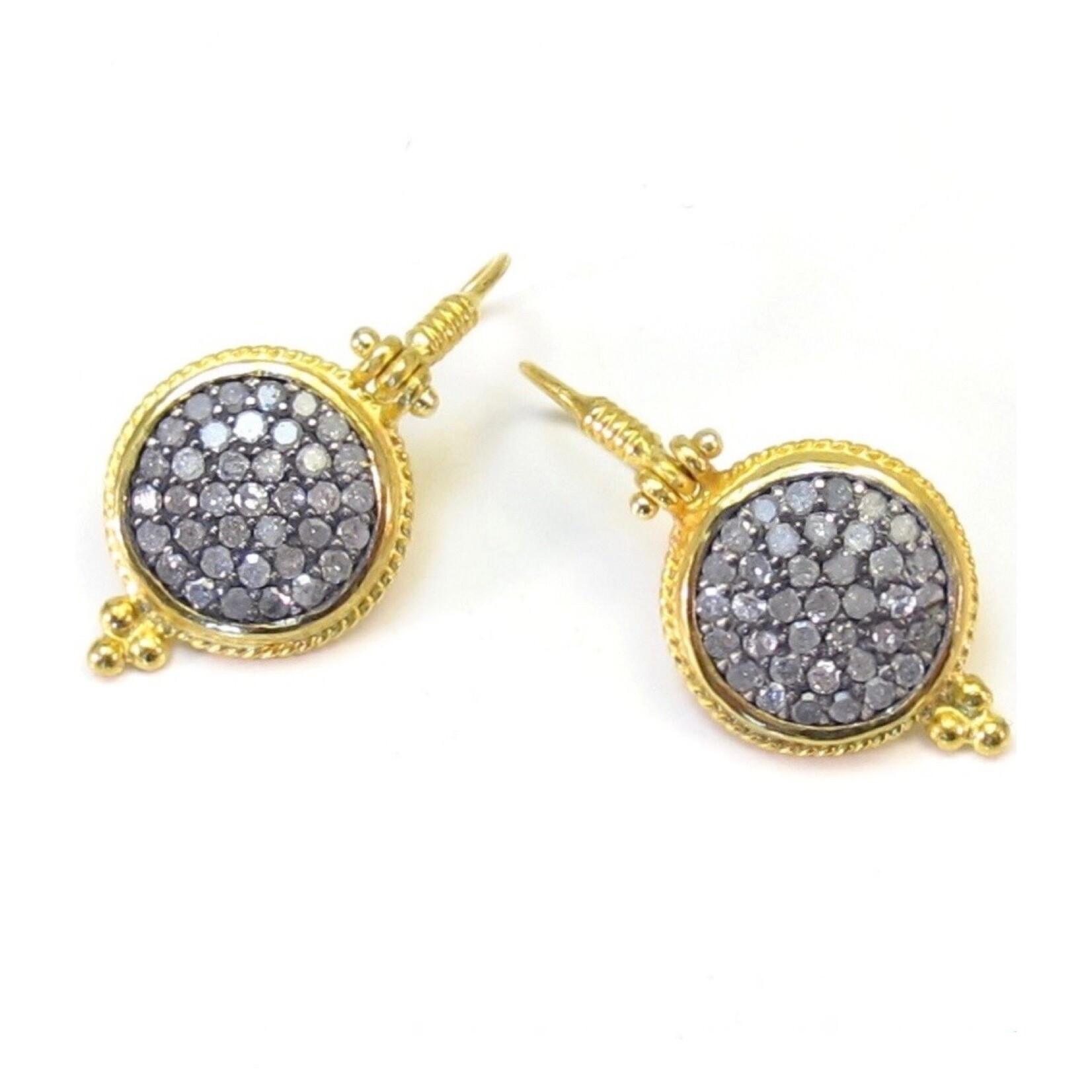 ARA Collection Pave Diamond and 24kt Gold Round Wire Earrings