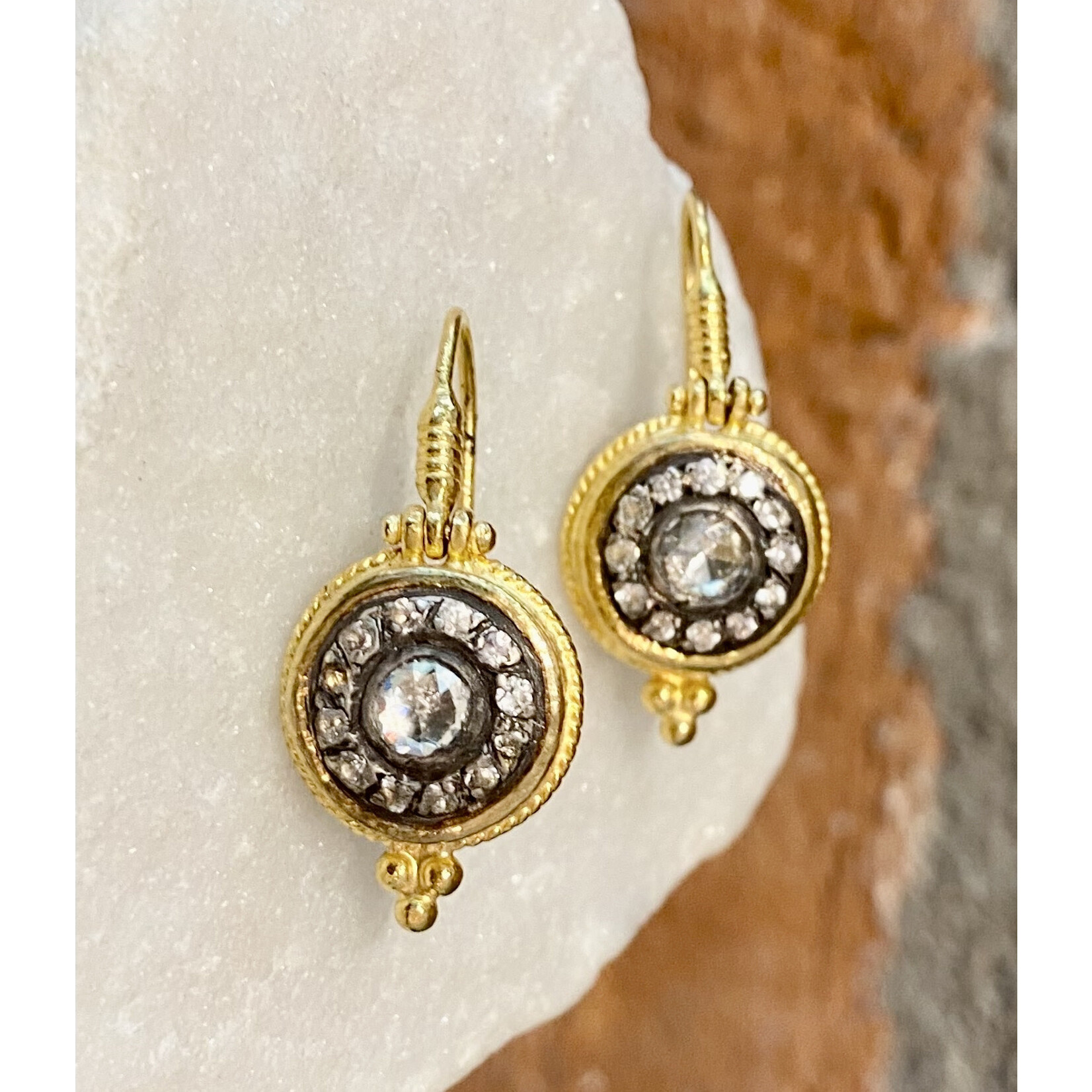 ARA Collection White Sapphire and 24kt Gold Circle Earrings