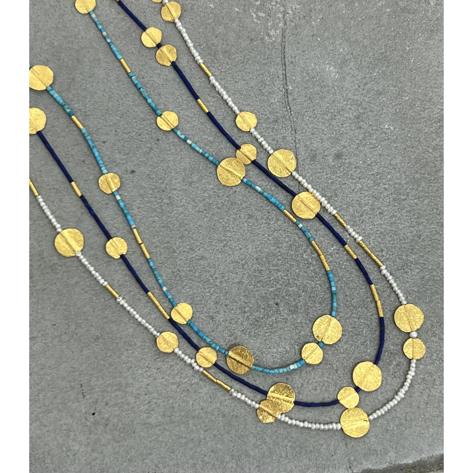 ARA Collection Lapis and 24K Gold Disc Necklace, 17.5"