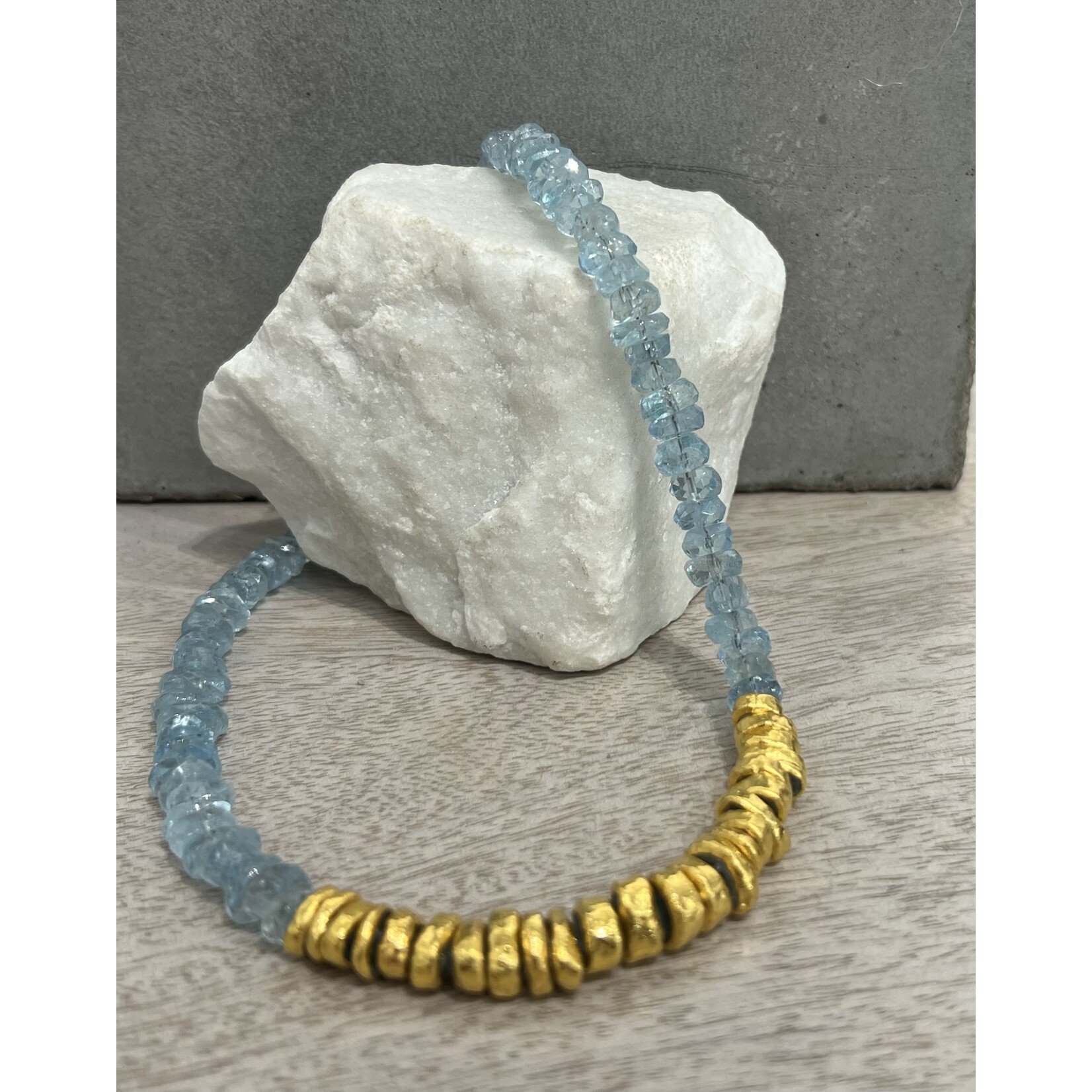 ARA Collection Aquamarine and 24K Gold Necklace, 17"