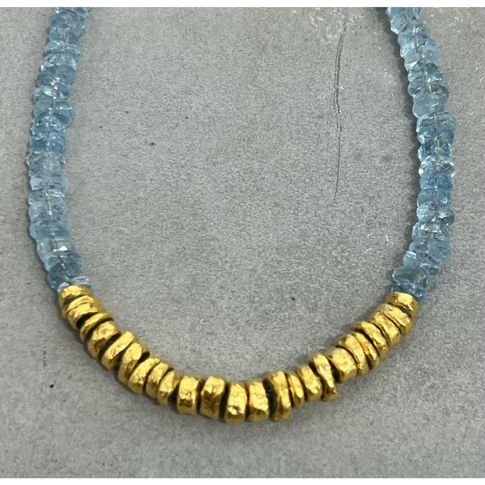 ARA Collection 24k Gold and Aquamarine Bead Necklace, 17"