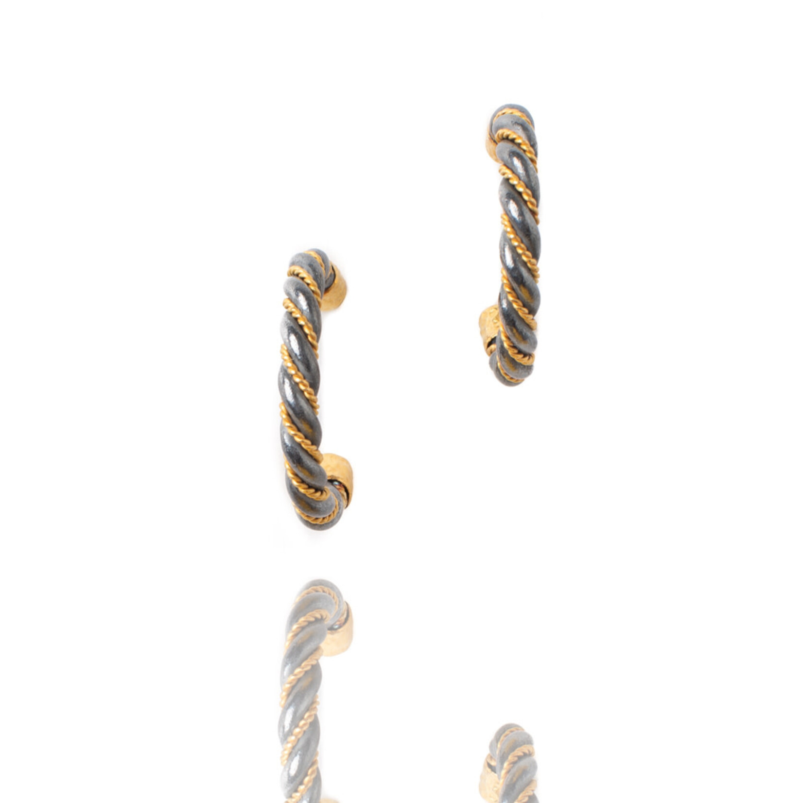 ARA Collection 24k Gold and Oxidized Sterling Silver Twist Hoop