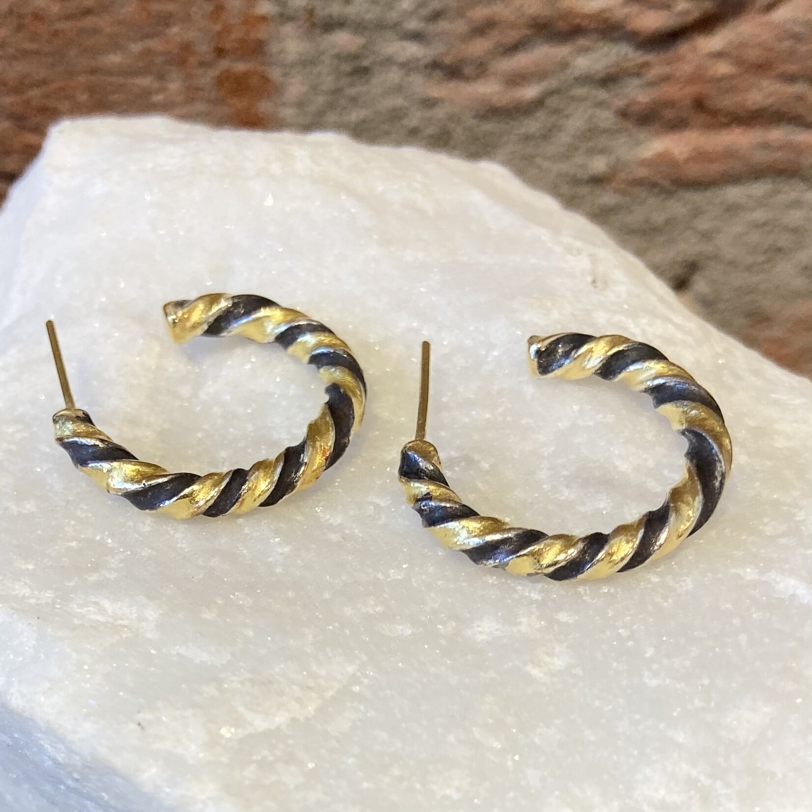 ARA Collection 24k Gold and Oxidized Silver Twist Hoop Earrings