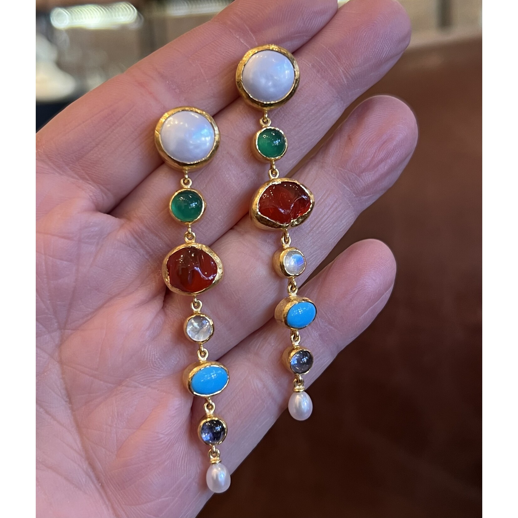 ARA Collection 24k Gold and Multi Gemstone Linear Earrings
