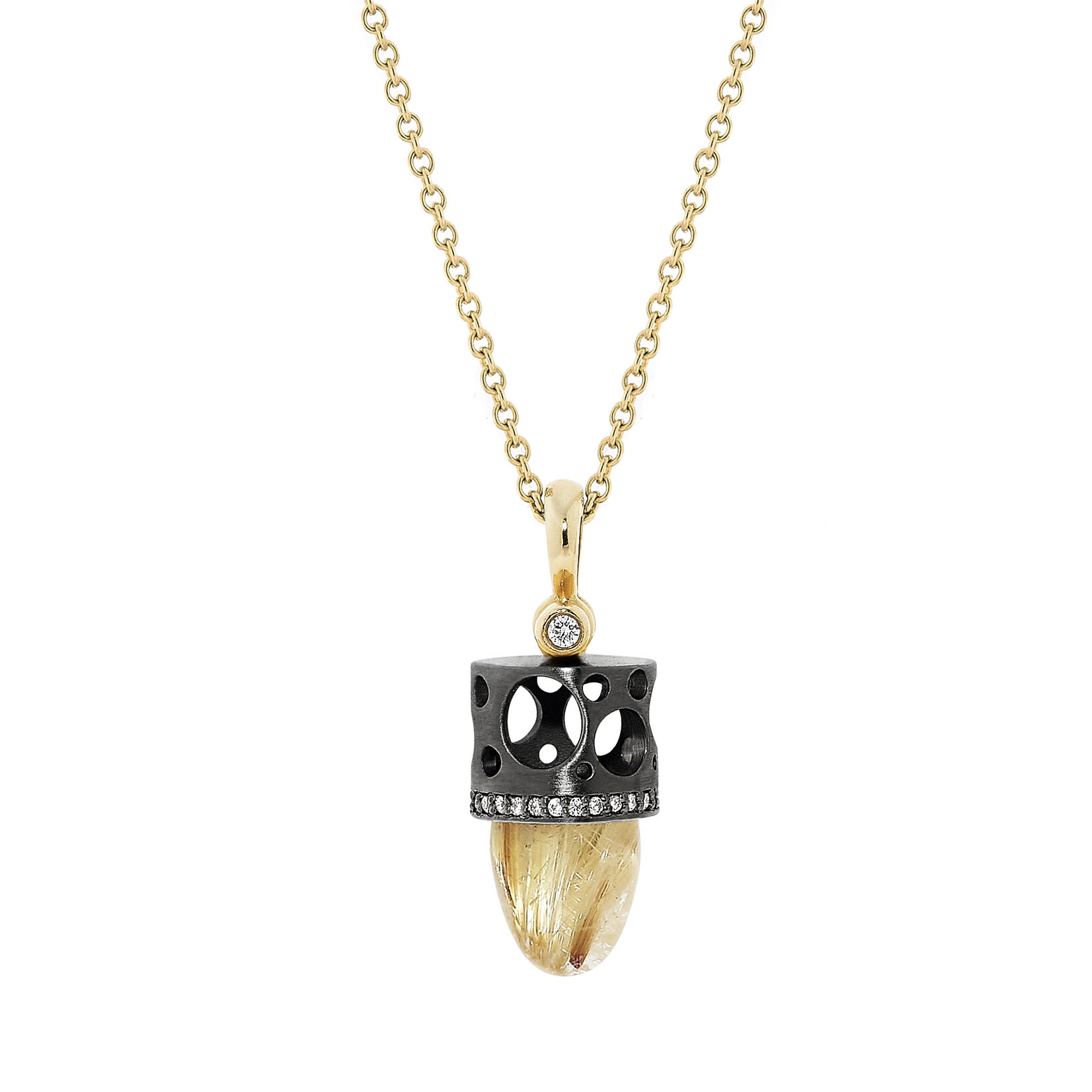 Dana Bronfman Rutilated Quartz and Diamond Bullet Talisman Pendant Necklace