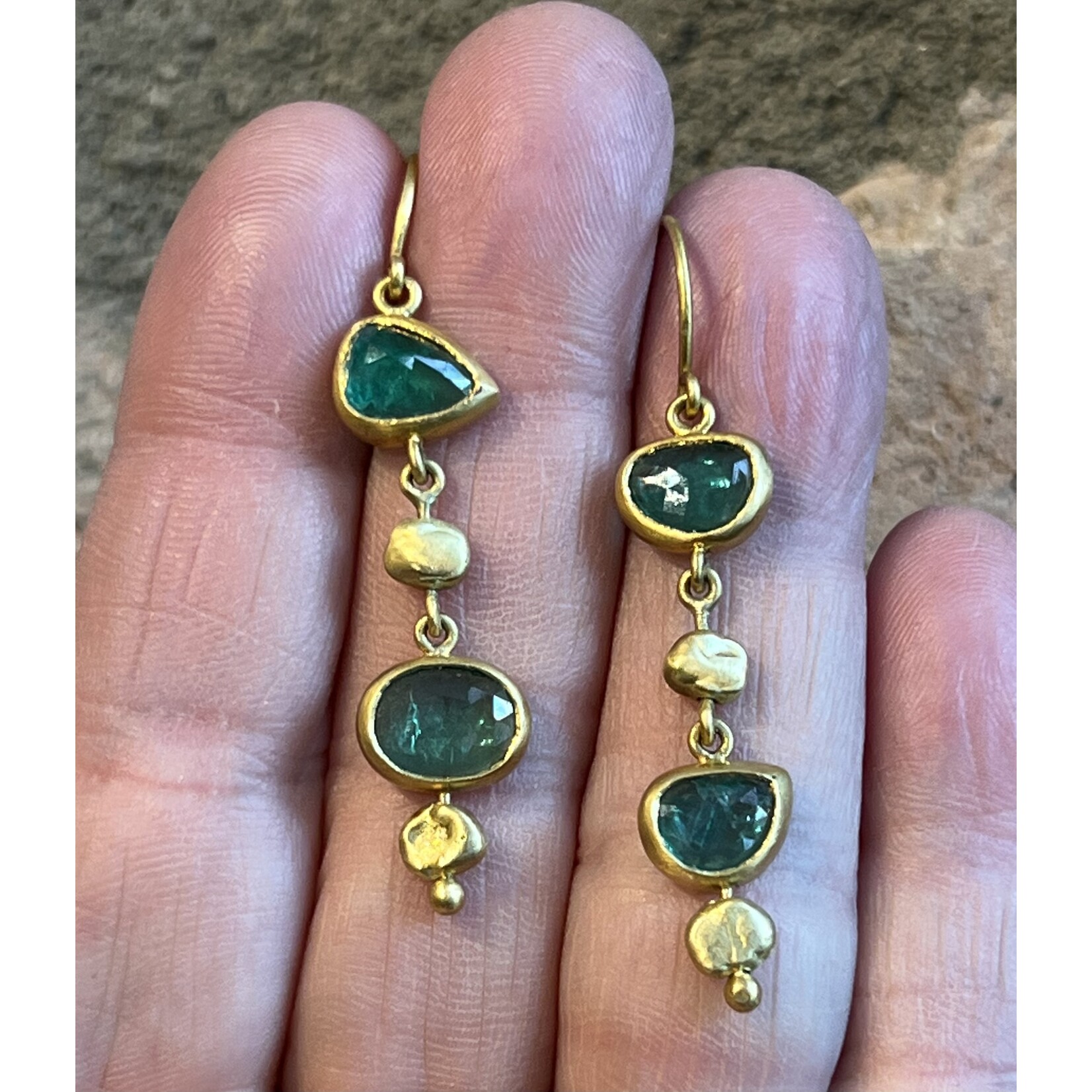 Karen Liberman Rose Cut Emerald and Gold Nugget Drop Earrings