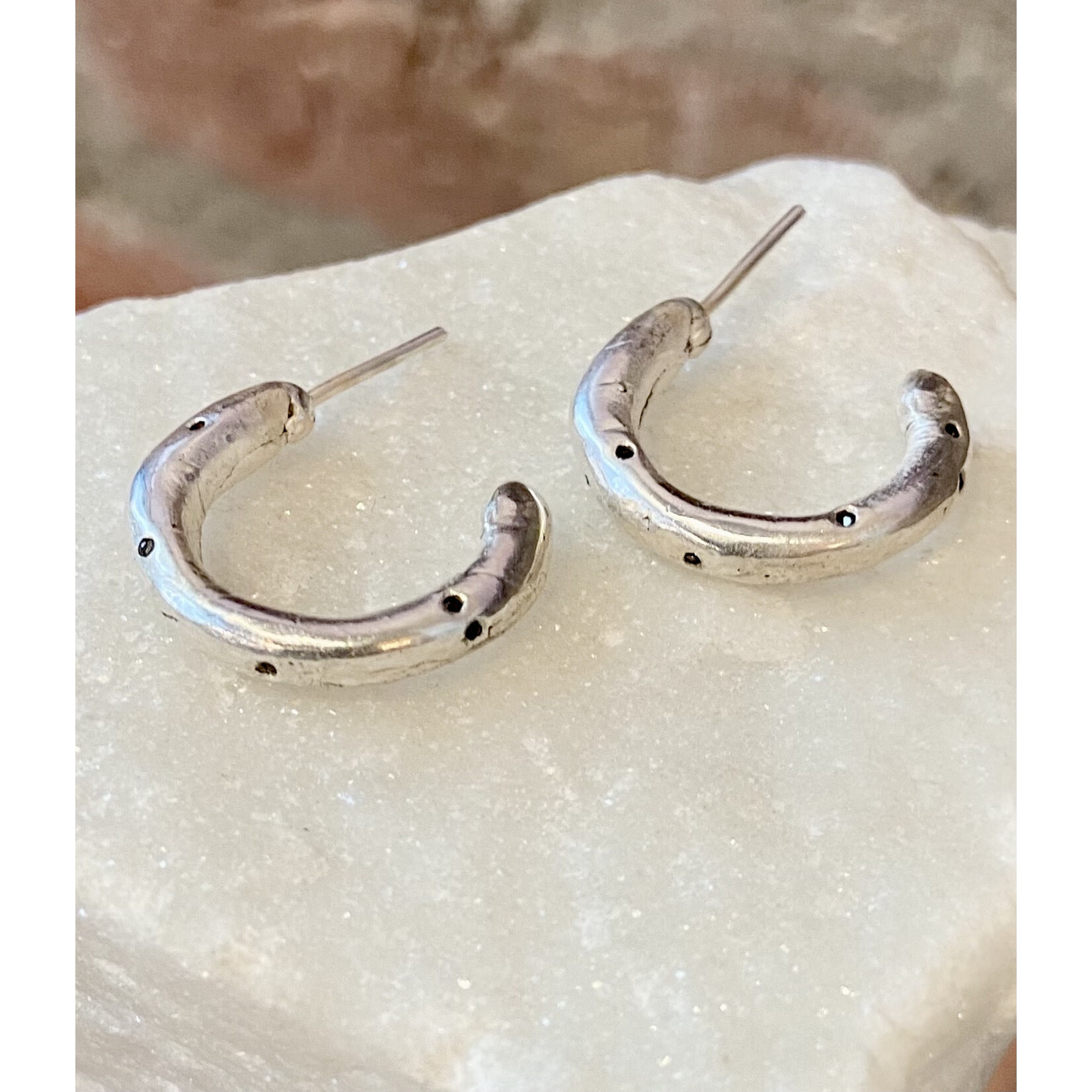 Sterling Silver and Black Diamond Ripple Hoop Earrings