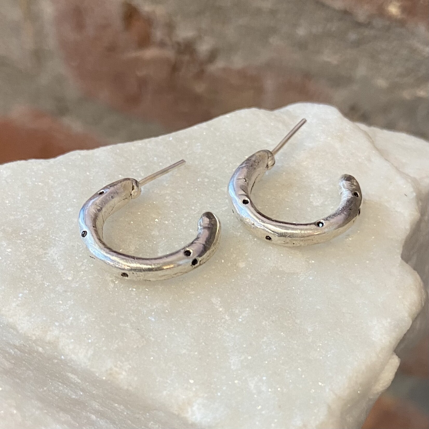 Sterling Silver and Black Diamond Ripple Hoop Earrings