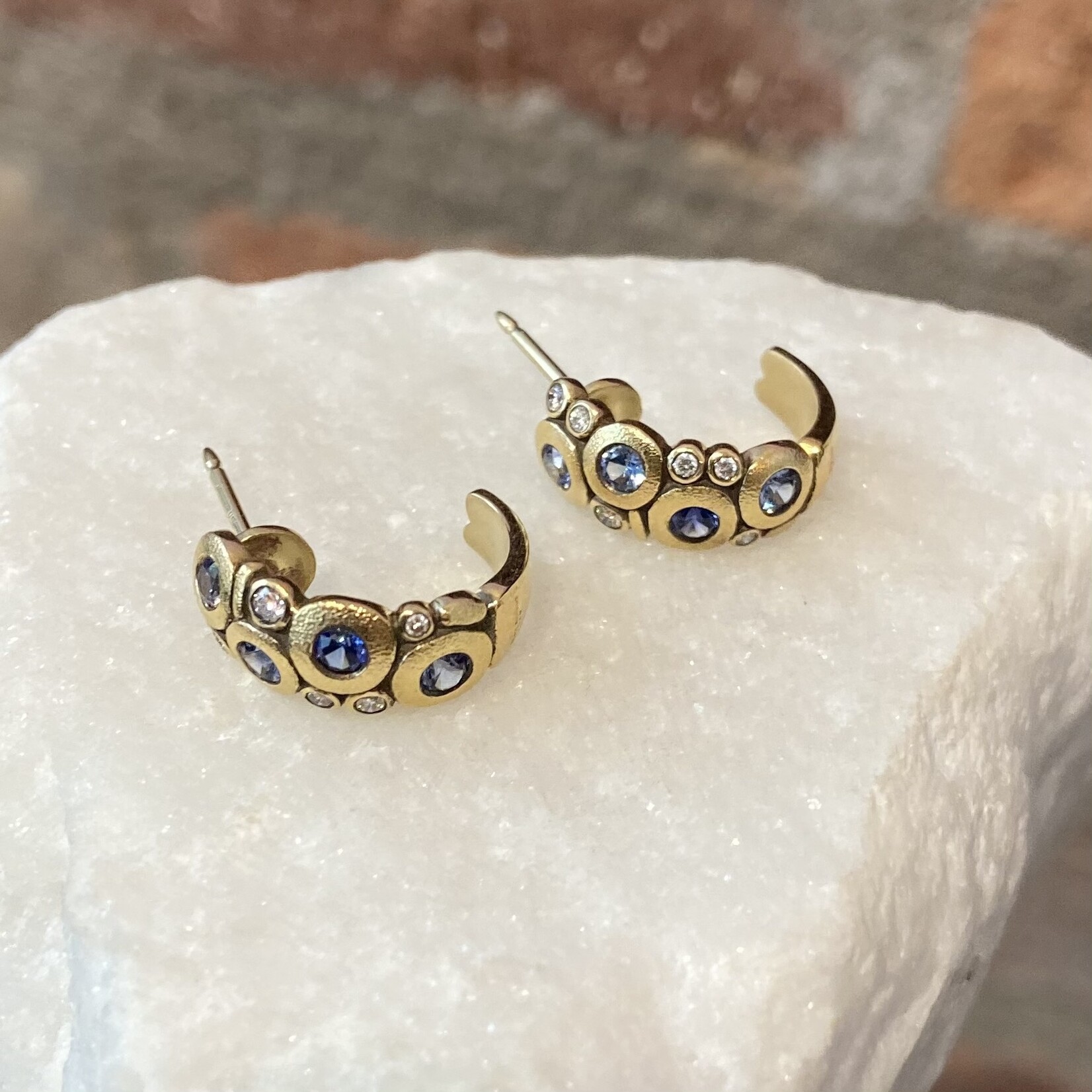 Alex Sepkus 'Candy' Yellow Gold and Blue Sapphire Huggie Earrings