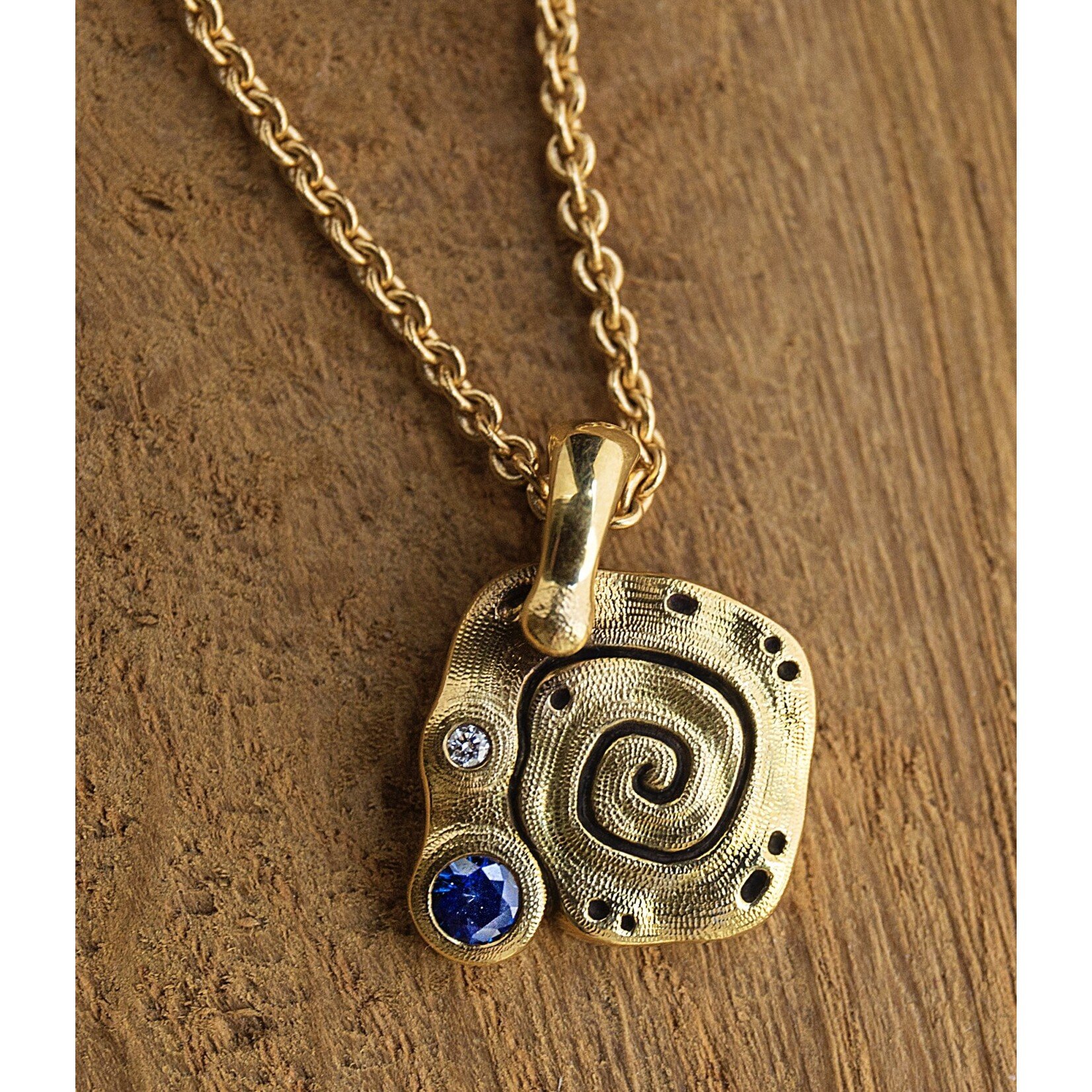 Alex Sepkus Blue Sapphire, Diamond and Yellow Gold "Flora" Pendant Necklace