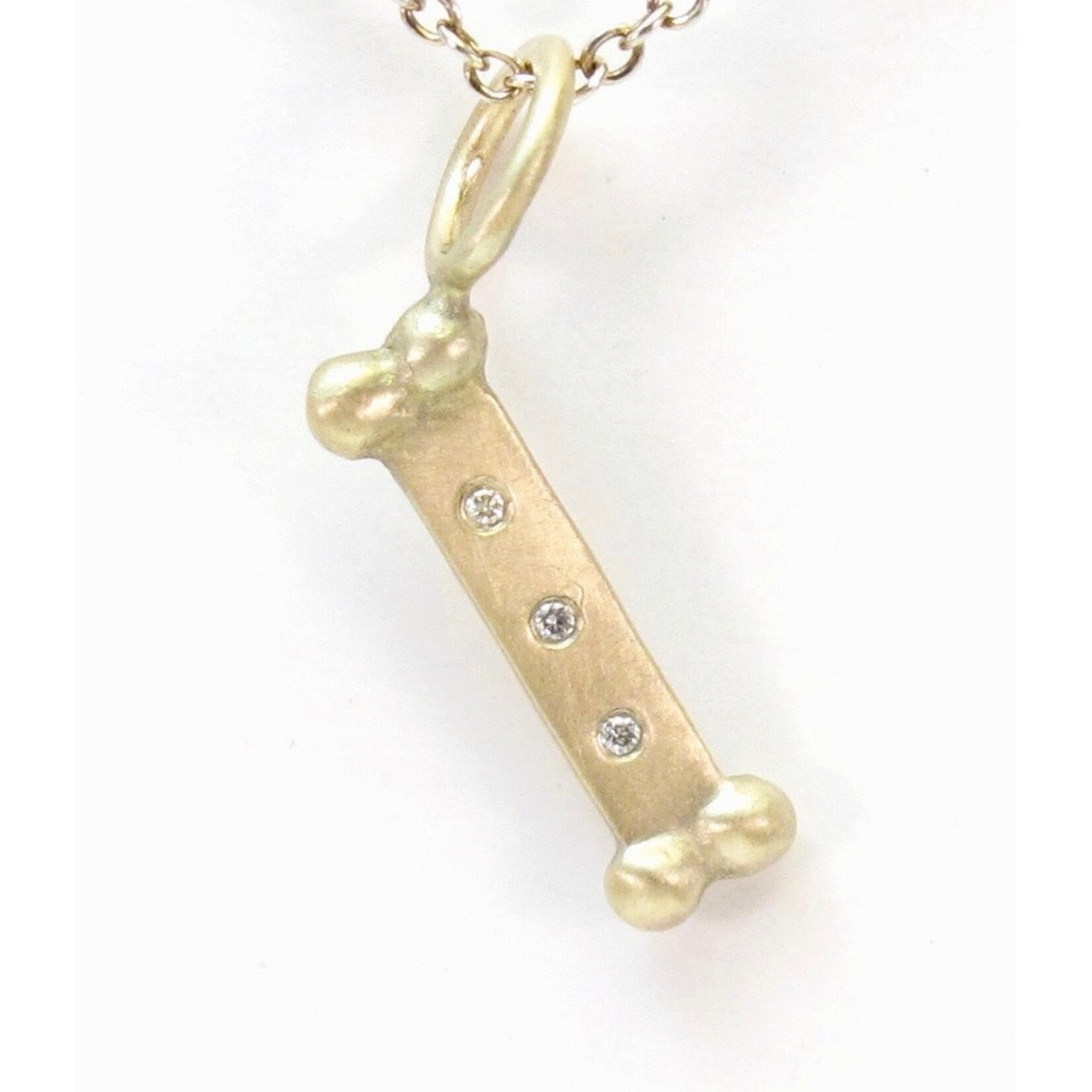 Heather Moore 14K Yellow Gold Dog Bone Free Hanging Charm with 3 Diamonds