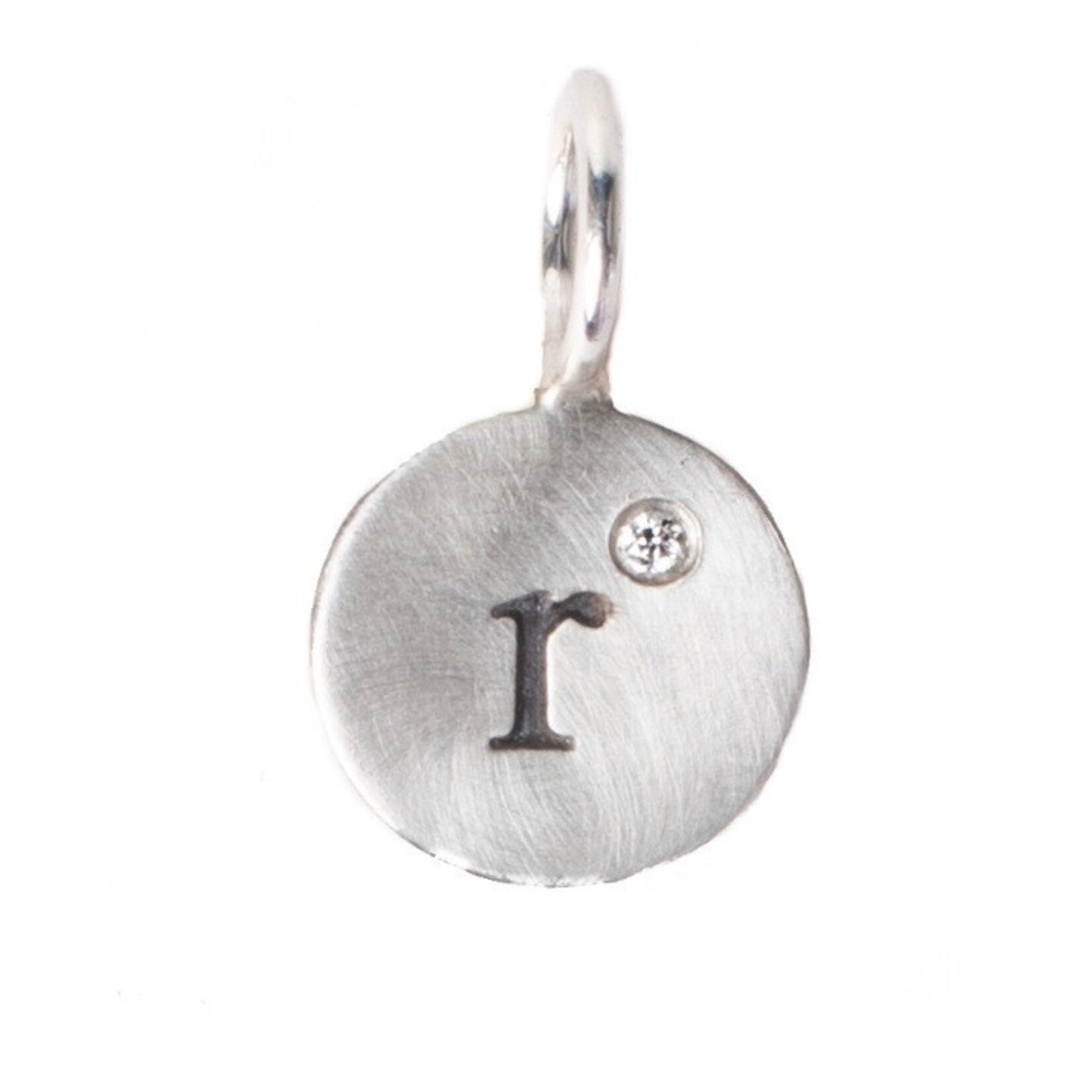 Heather Moore "R" Stamped on Sterling Silver Round (mini) Charm with Diamond