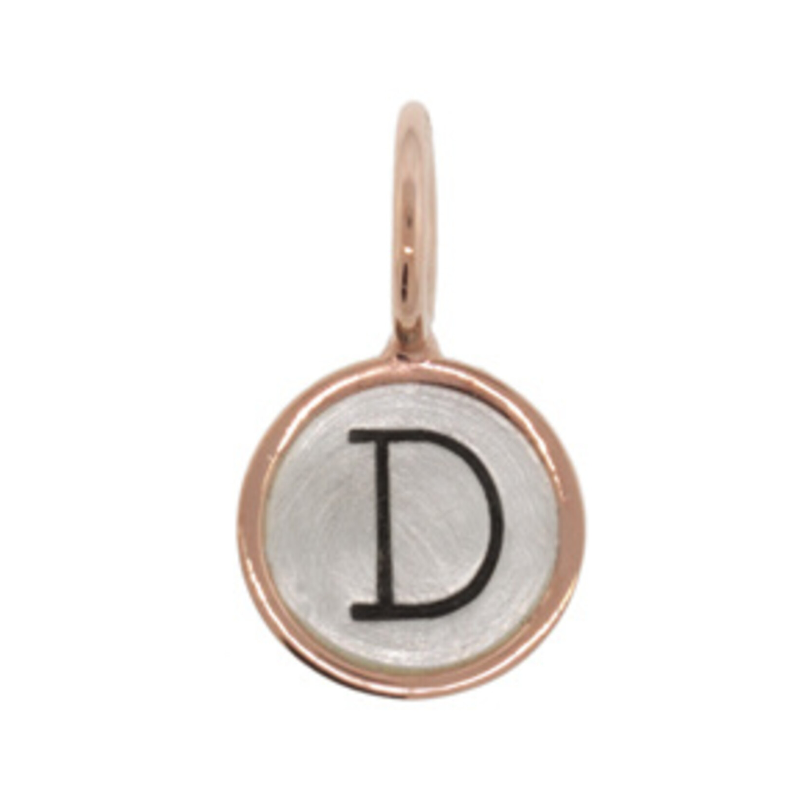 Heather Moore "D" Stamped on Sterling Silver Round Charm (Size 1) with 14k Rose Gold Frame