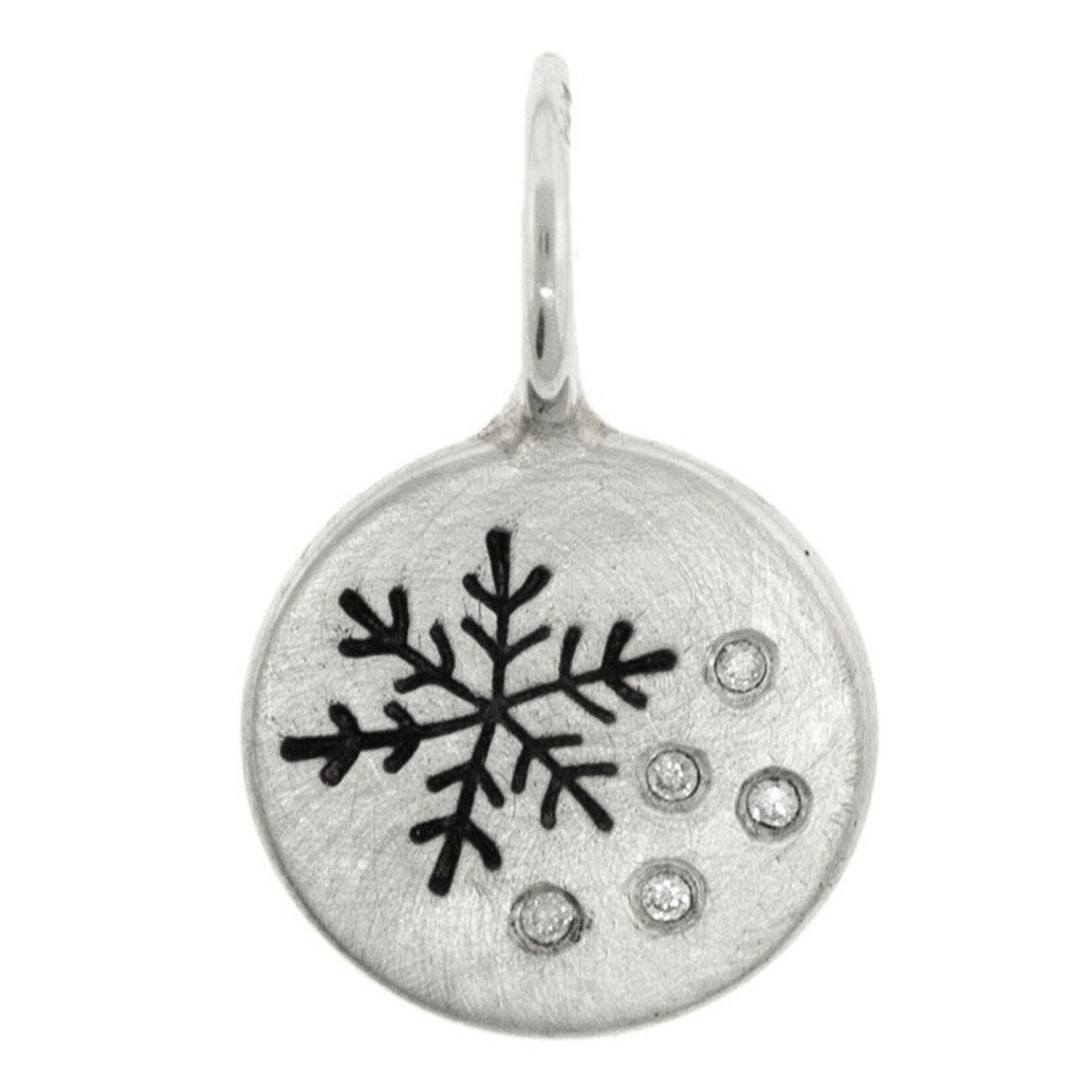 Heather Moore Sterling Silver Round Charm (mini) with Stamped Snowflake and Diamonds (5)