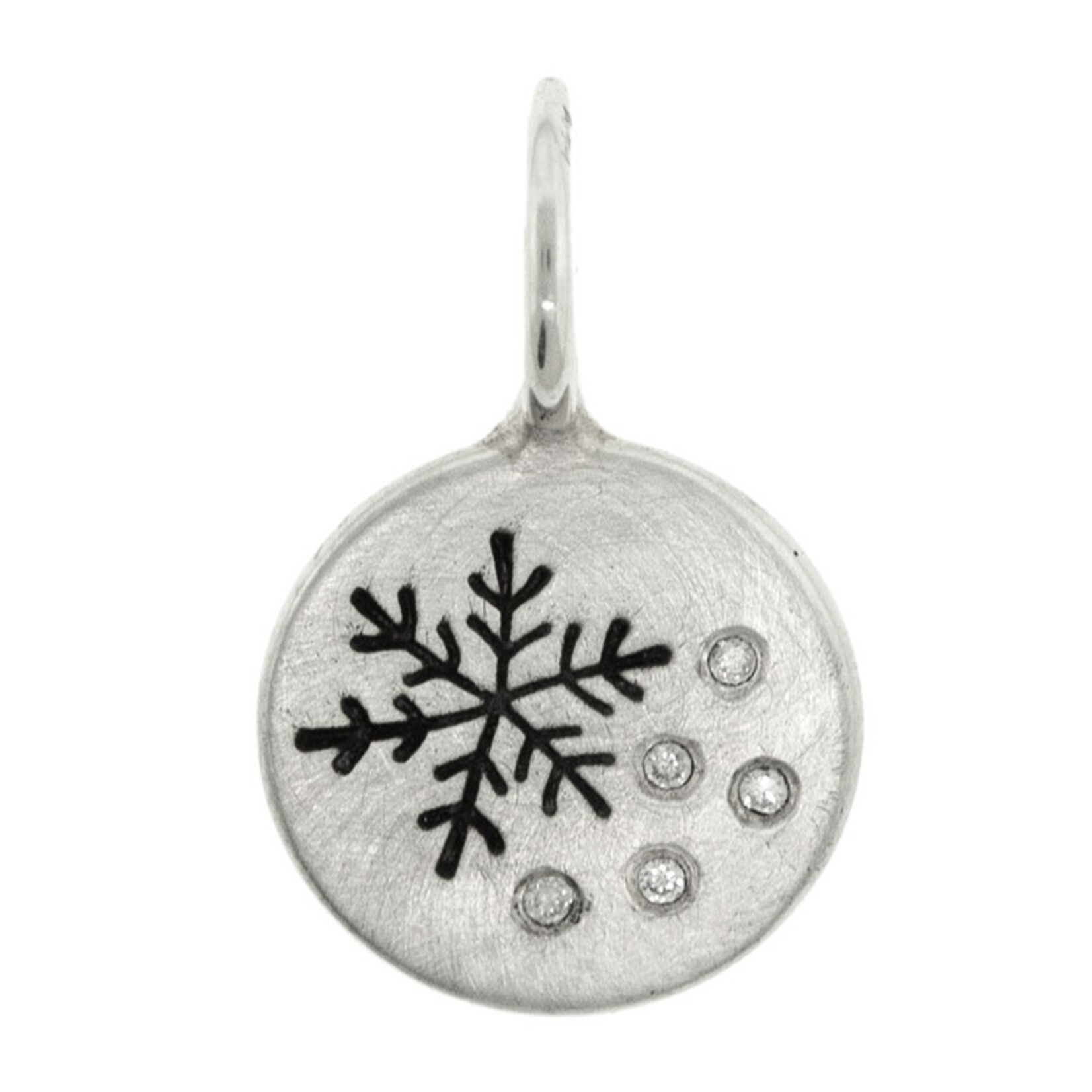 Heather Moore Sterling Silver Round Charm (mini) with Stamped Snowflake and Diamonds (5)