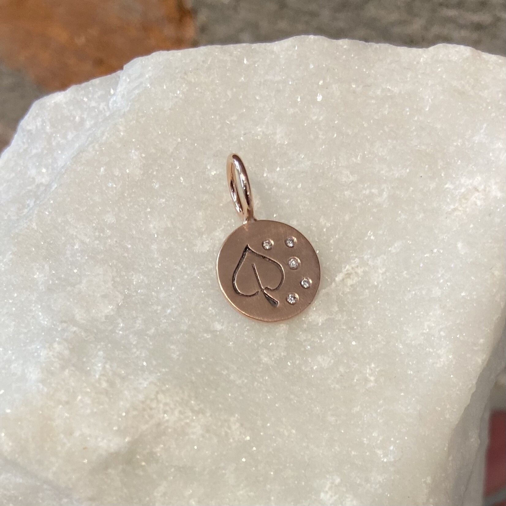 Heather Moore Custom Aspen Leaf Hand-Stamped on Mini Rose Gold Round Charm with Diamonds