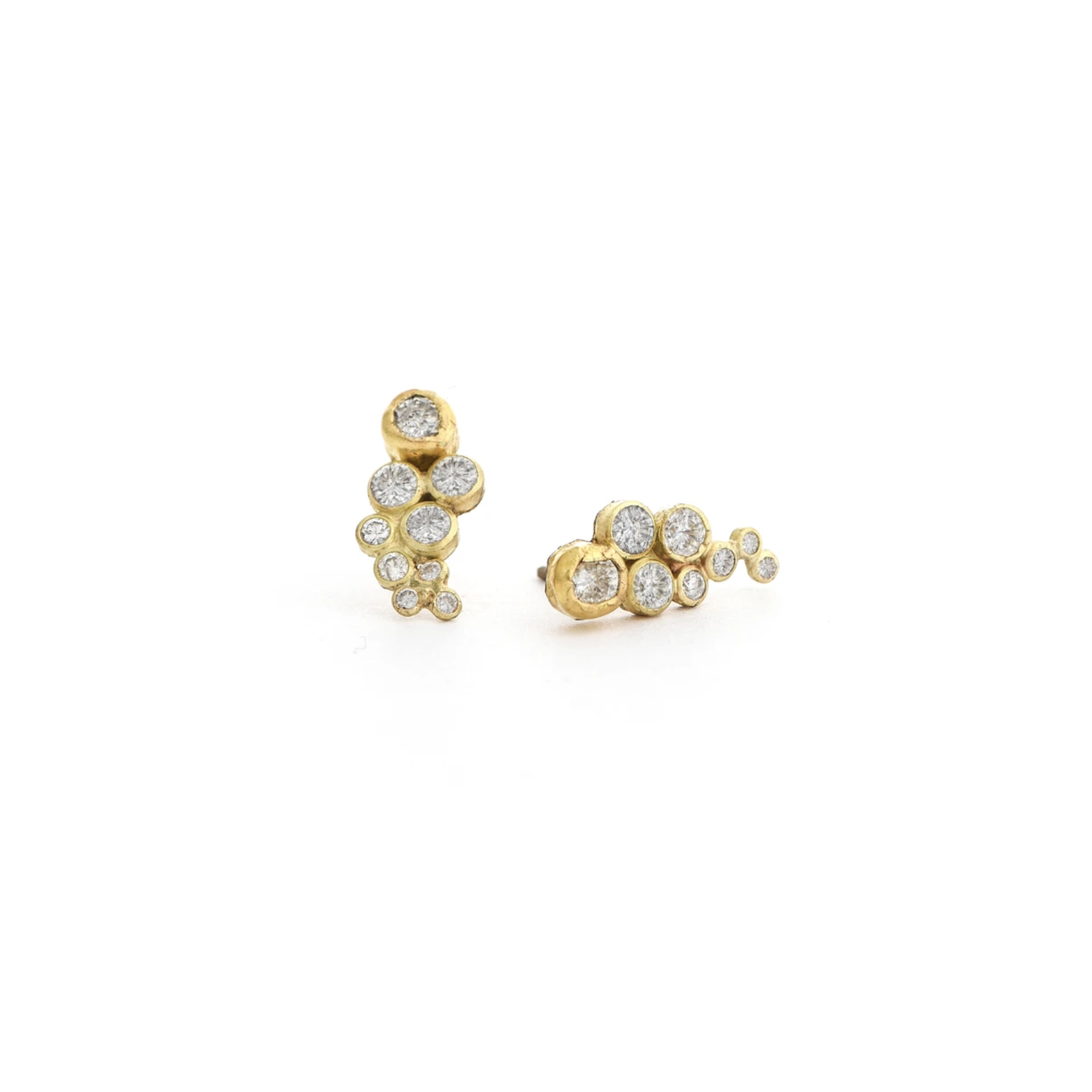 White Diamond and Yellow Gold Cluster Studs