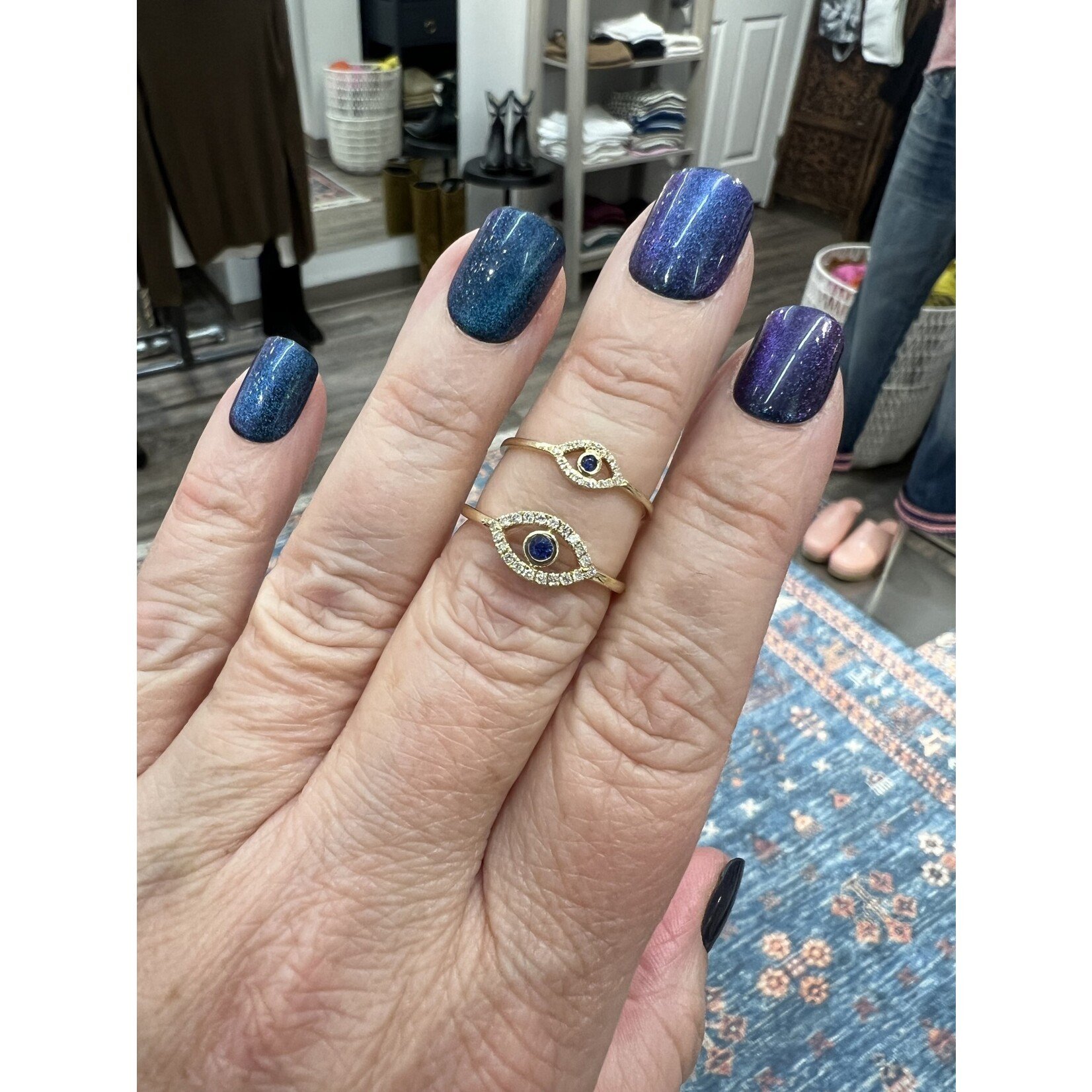 Lui Jewelry Diamond and Sapphire Eye Ring (Small), Size 6
