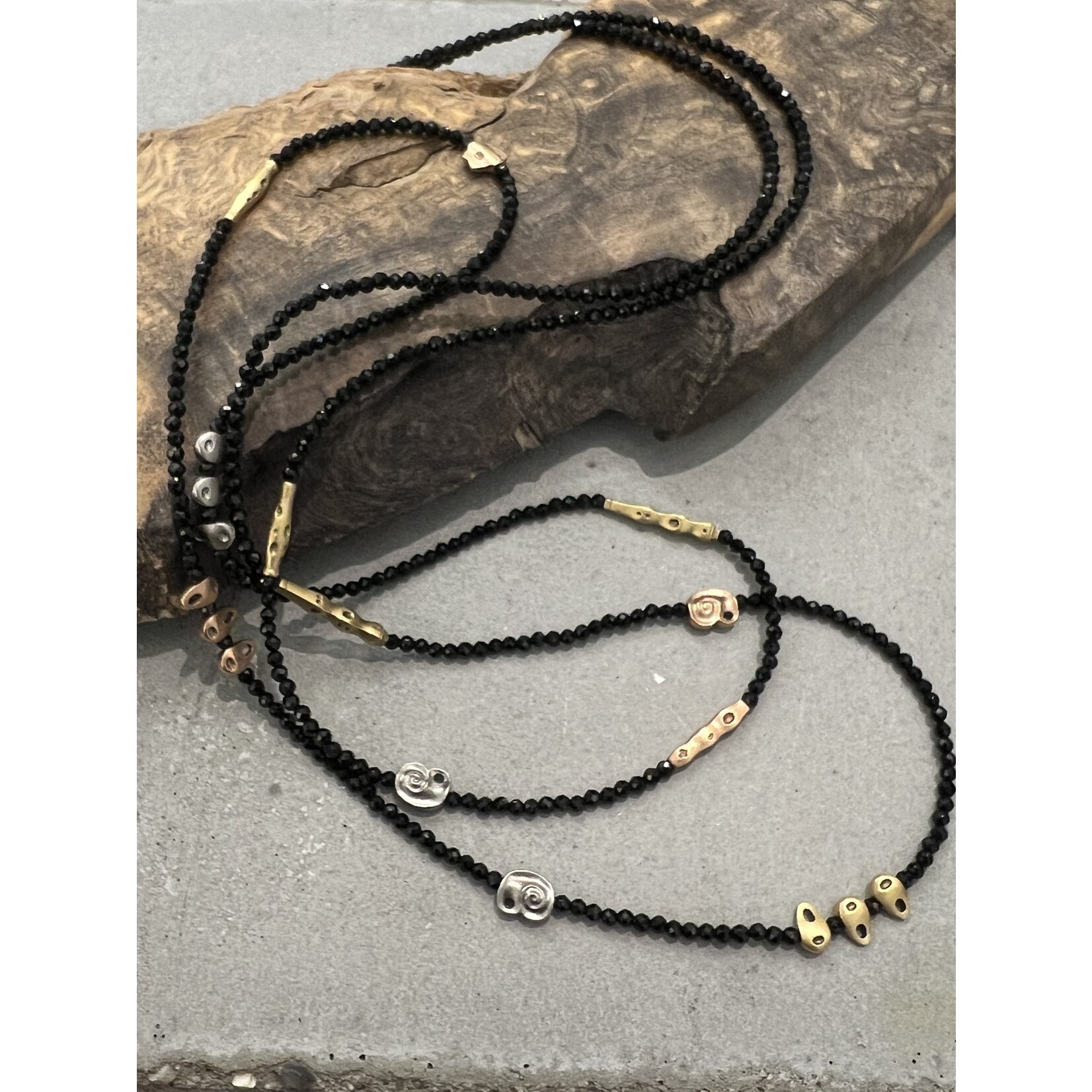 Alex Sepkus "Nautilus" Beaded Necklace in Black Spinel, 18K YG, 18K RG and Palladium, 38"