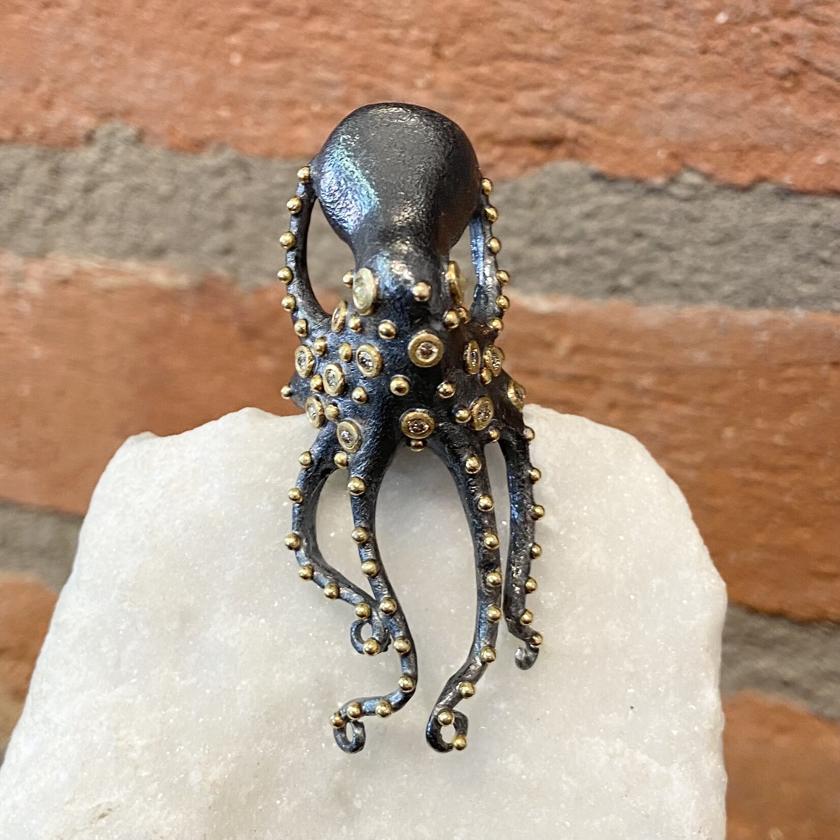 ARA Collection 24k Gold, Oxidized Silver, & Diamond (.46ct) Octopus Ring