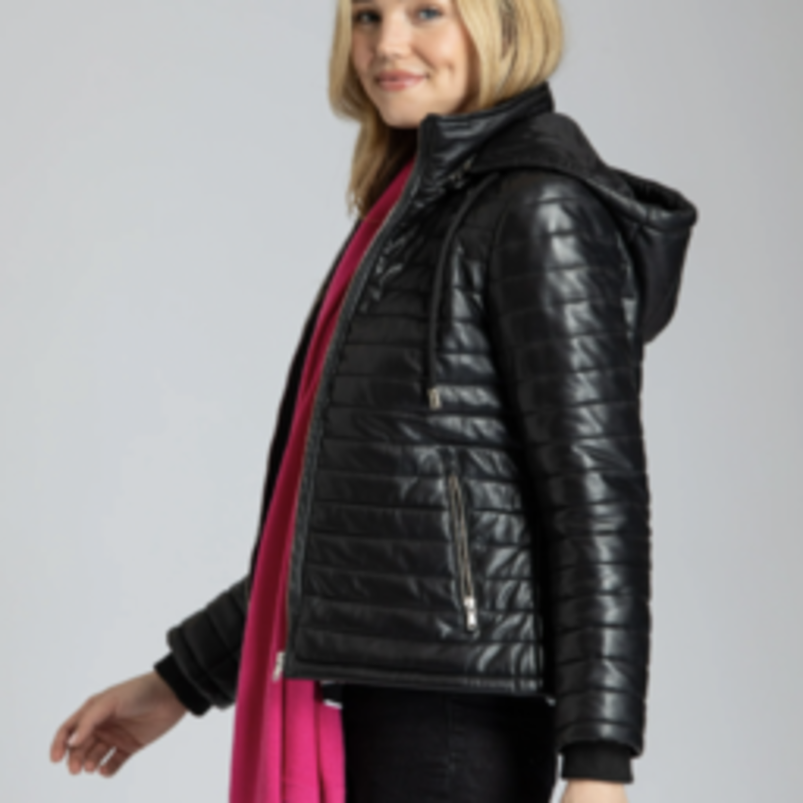 11Uptown Leather Puffer Jacket w/ detachable hood