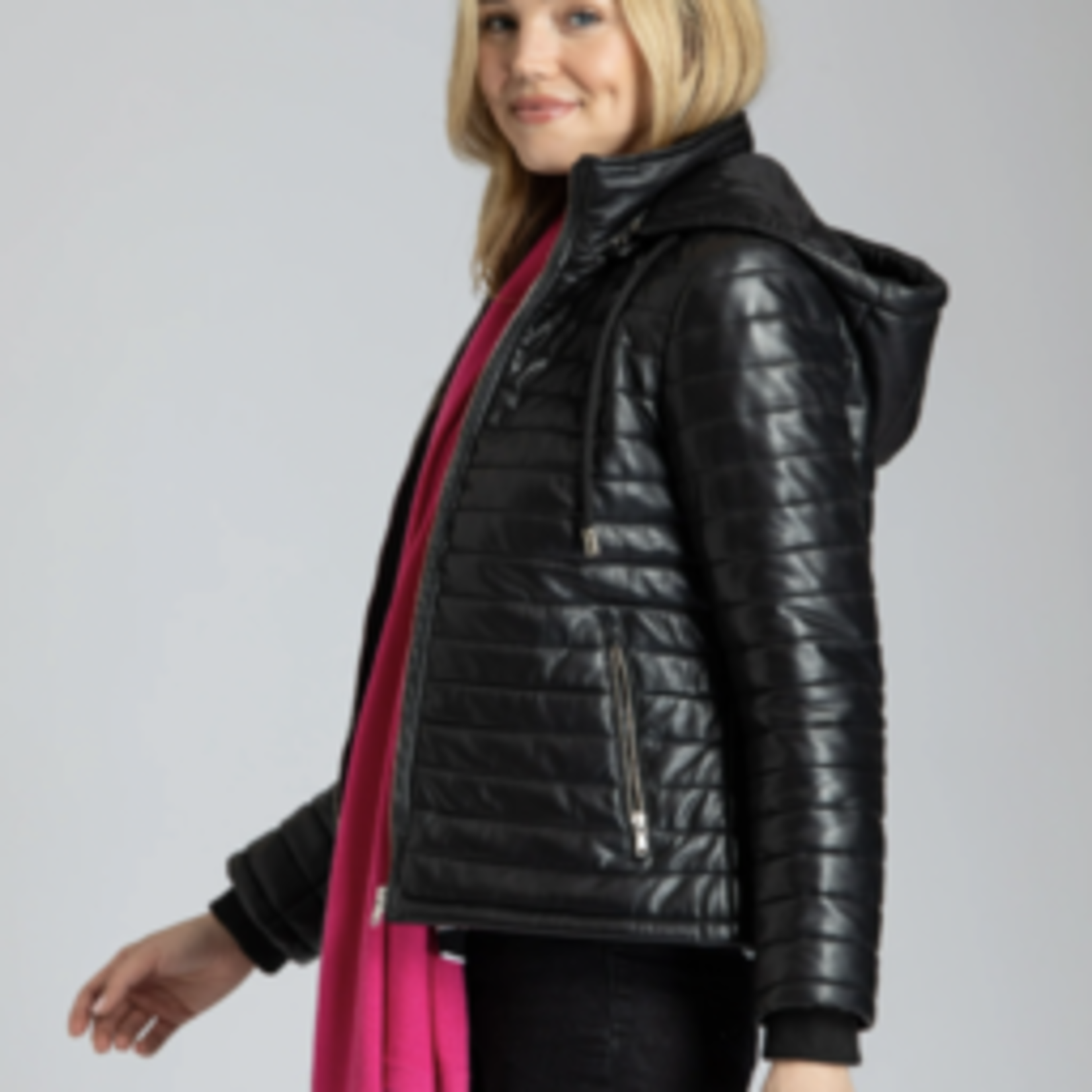 Leather Puffer Jacket w/ detachable hood