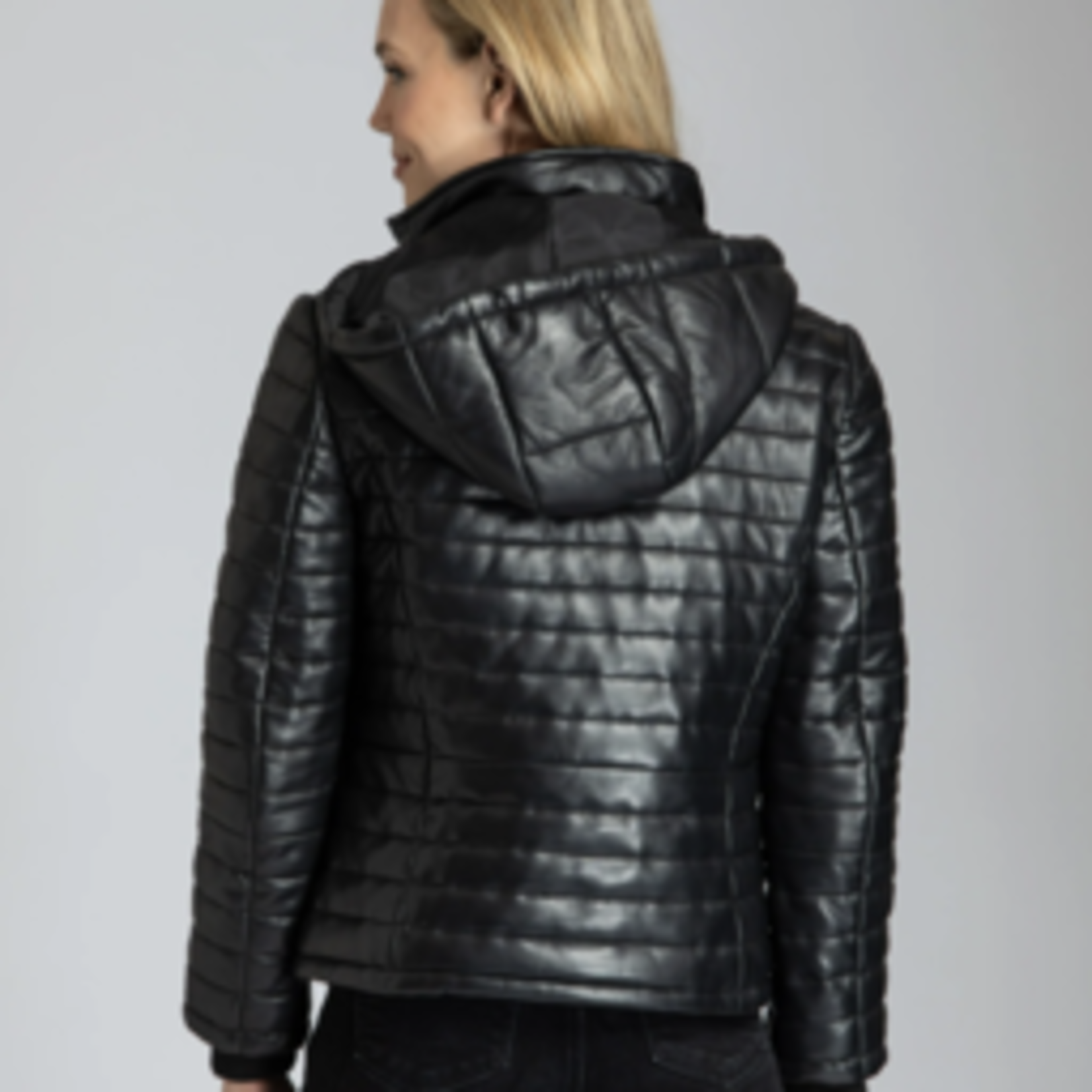 11Uptown Leather Puffer Jacket w/ detachable hood