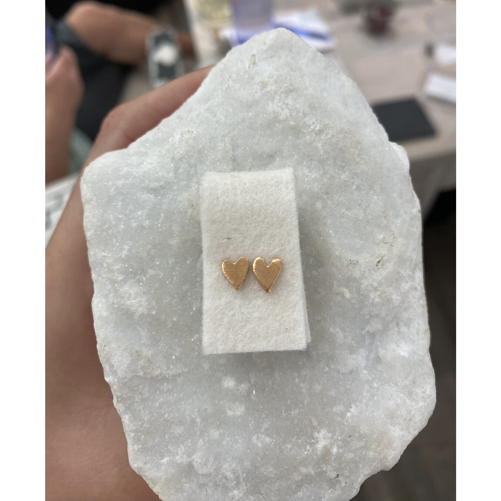 DeNev Medium handcut rose gold vermeil heart studs