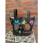 Kim Wyly Hand Painted Leather Bucket Bag - Black "Slow Down"