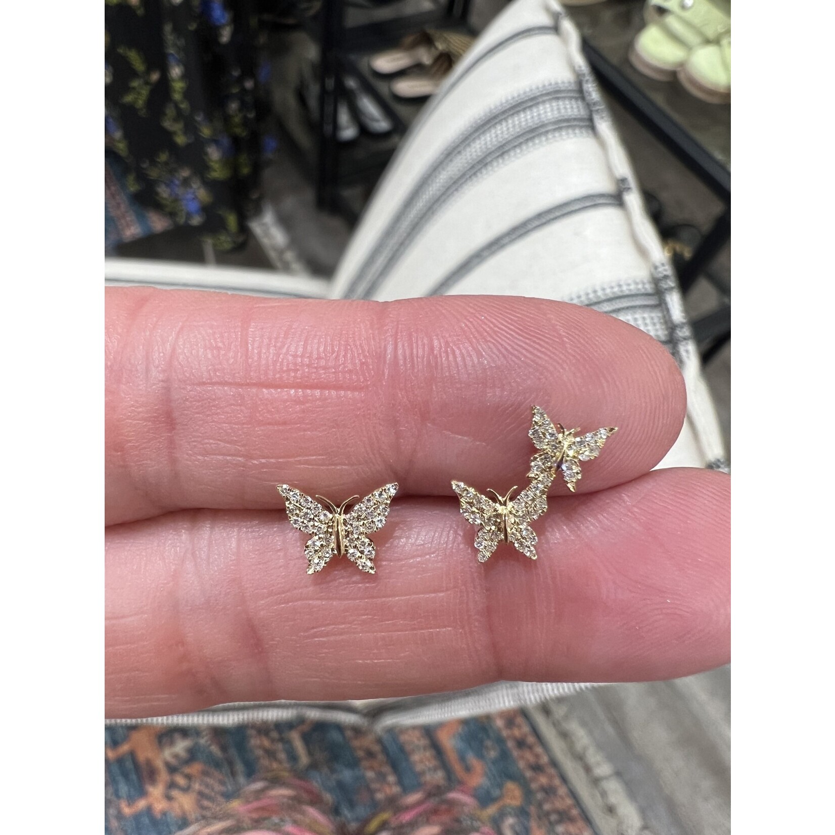 Andi Alyse 14kt Yellow Gold Pave Double Diamond Butterfly Single Stud