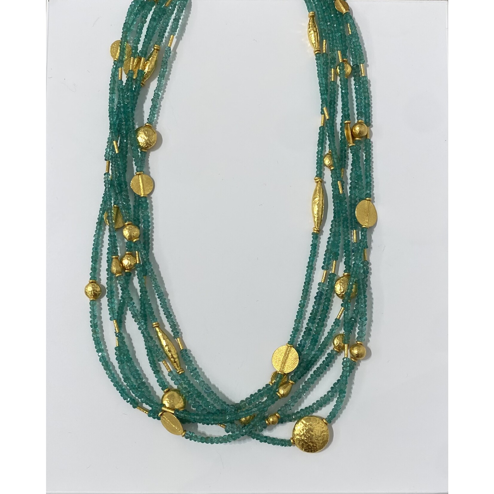 ARA Collection Multi Strand 24k Gold Disc and Emerald Necklace