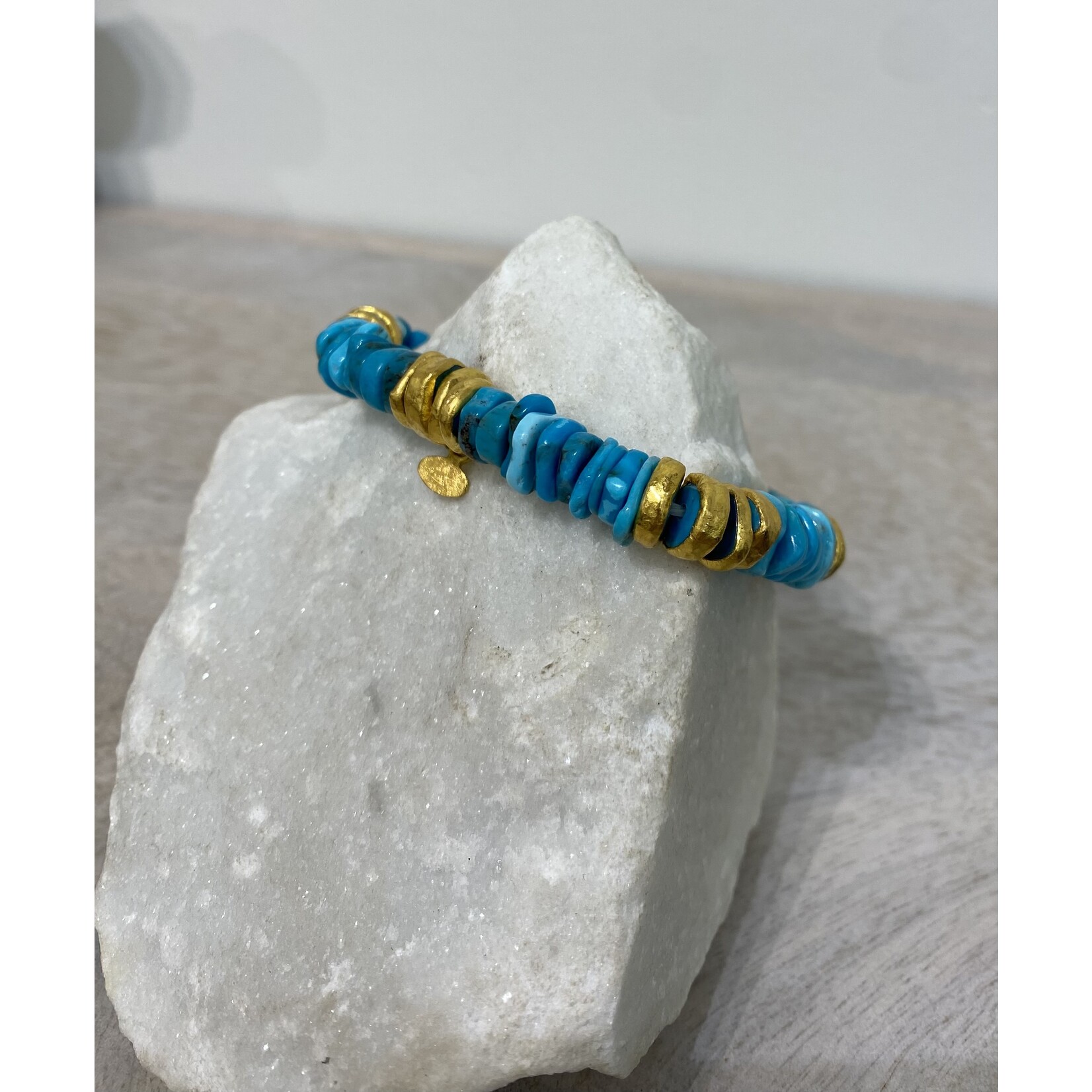 ARA Collection 24k Gold and Turquoise Rondelle Stretch Bracelet