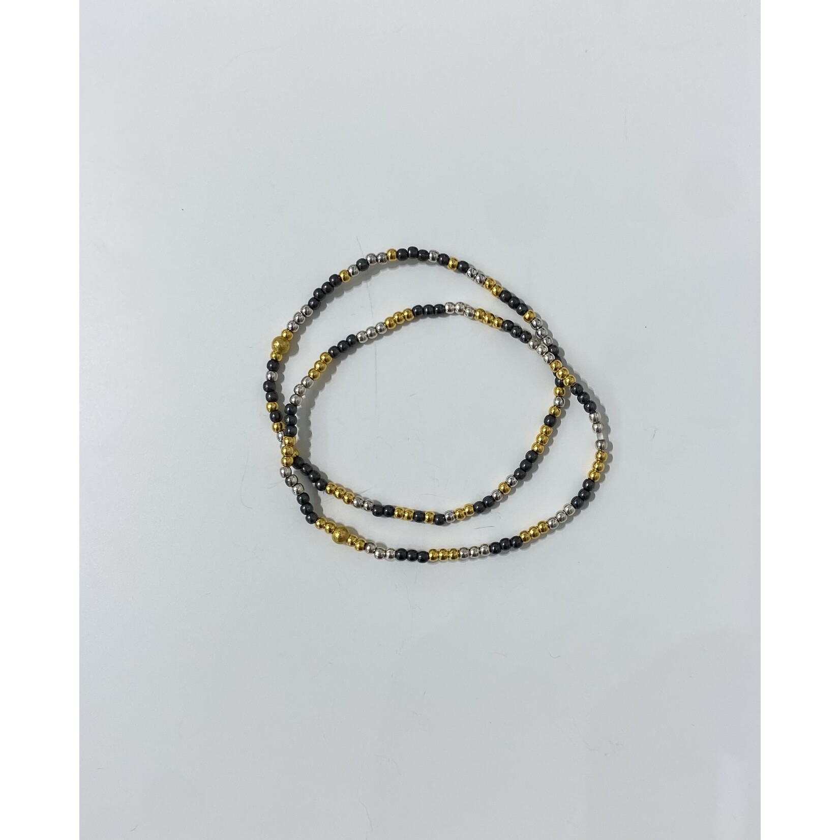 ARA Collection 24k Gold and Silver Small Bead Stretch Bracelet