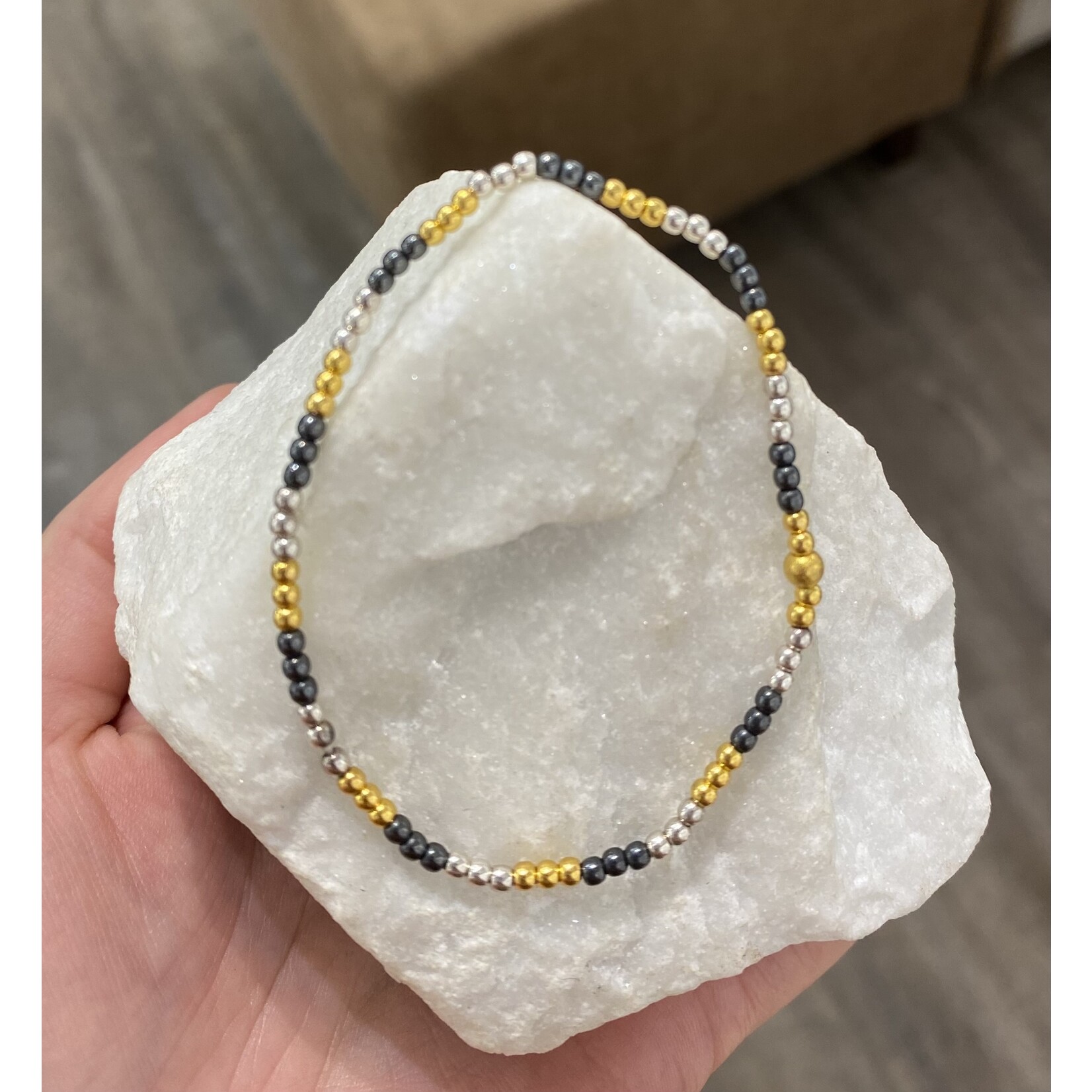 ARA Collection 24k Gold and Silver Small Bead Stretch Bracelet