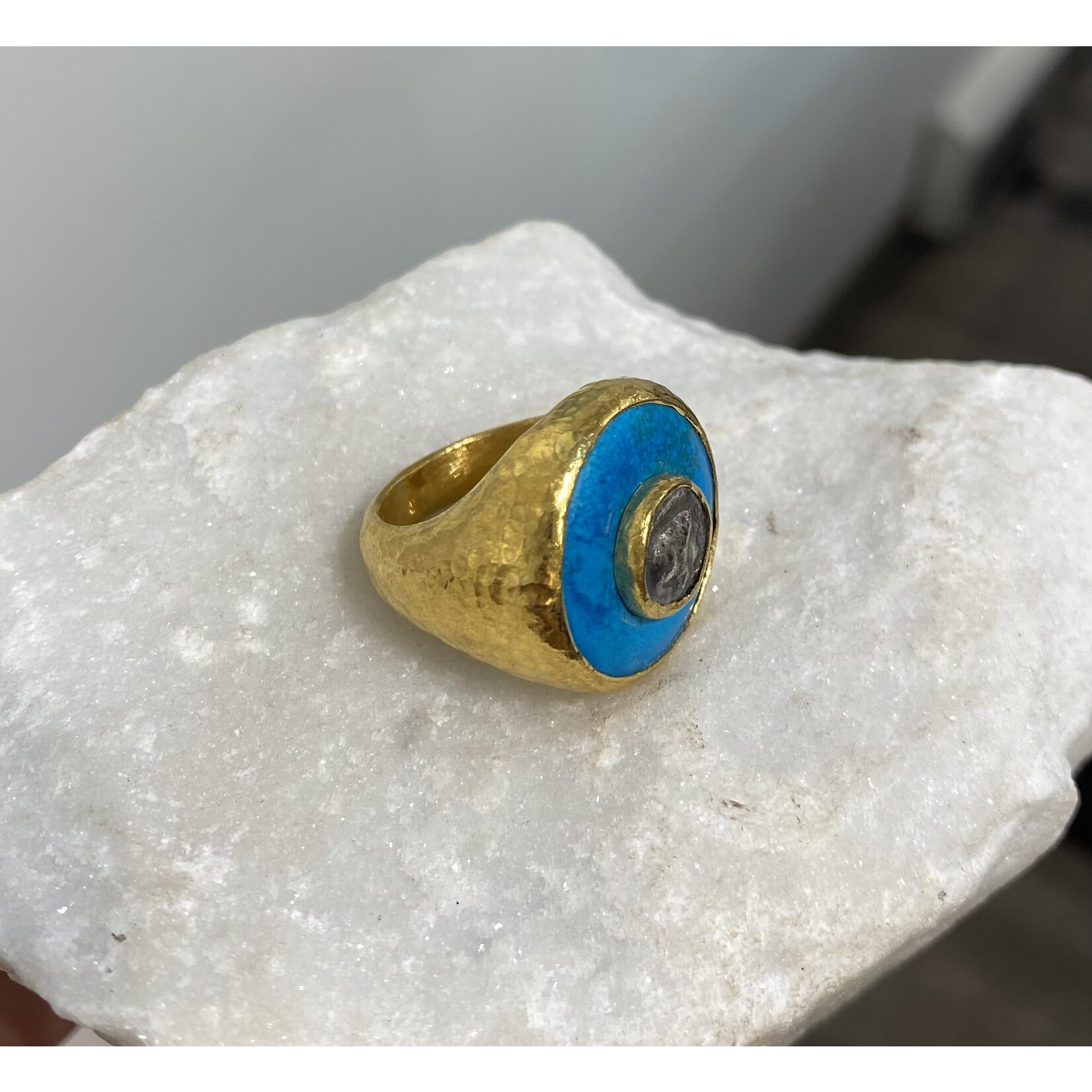 ARA Collection 24k Gold and Magnesite Ring with Replica Coin Center