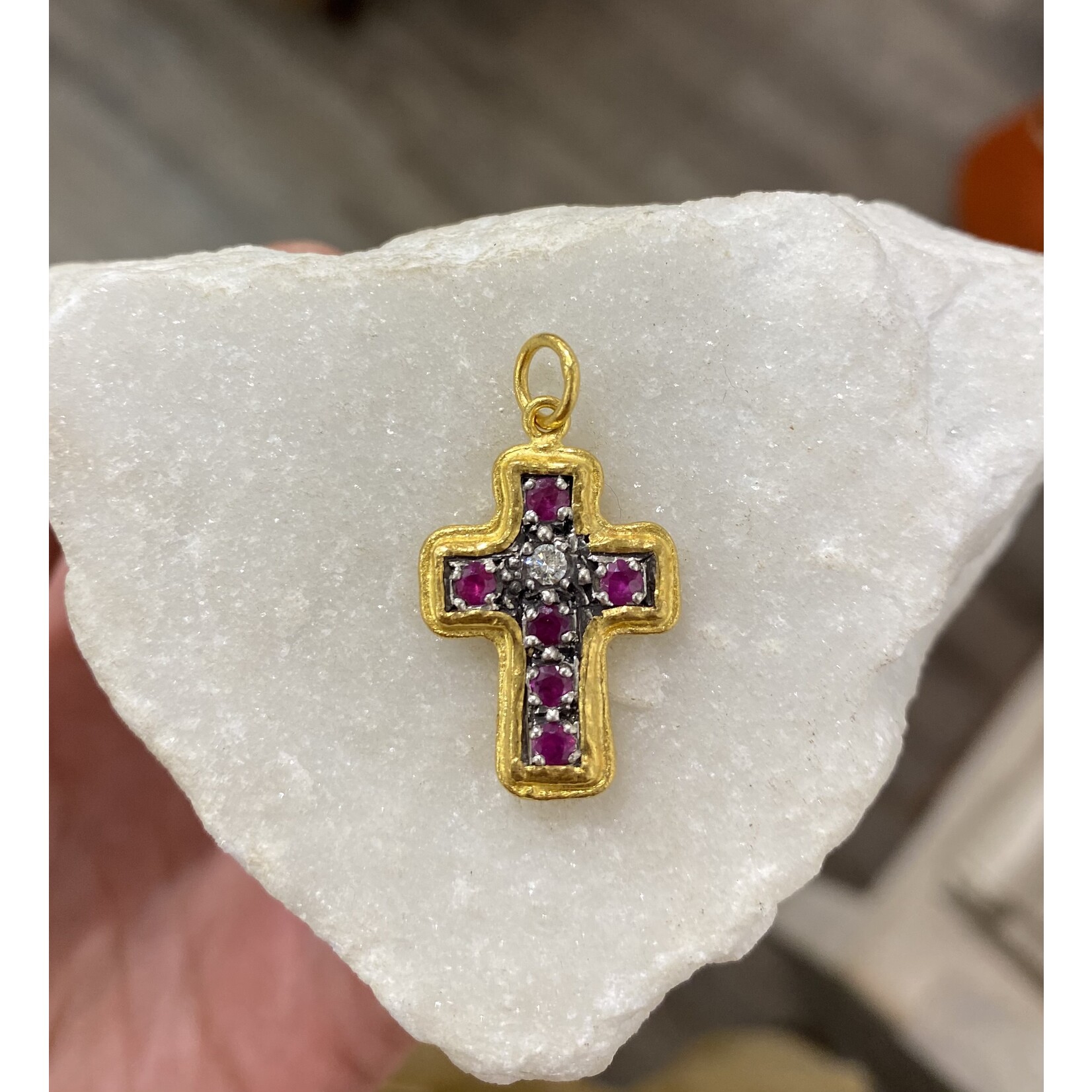 ARA Collection 24k Gold, Ruby and Diamond Cross Pendant